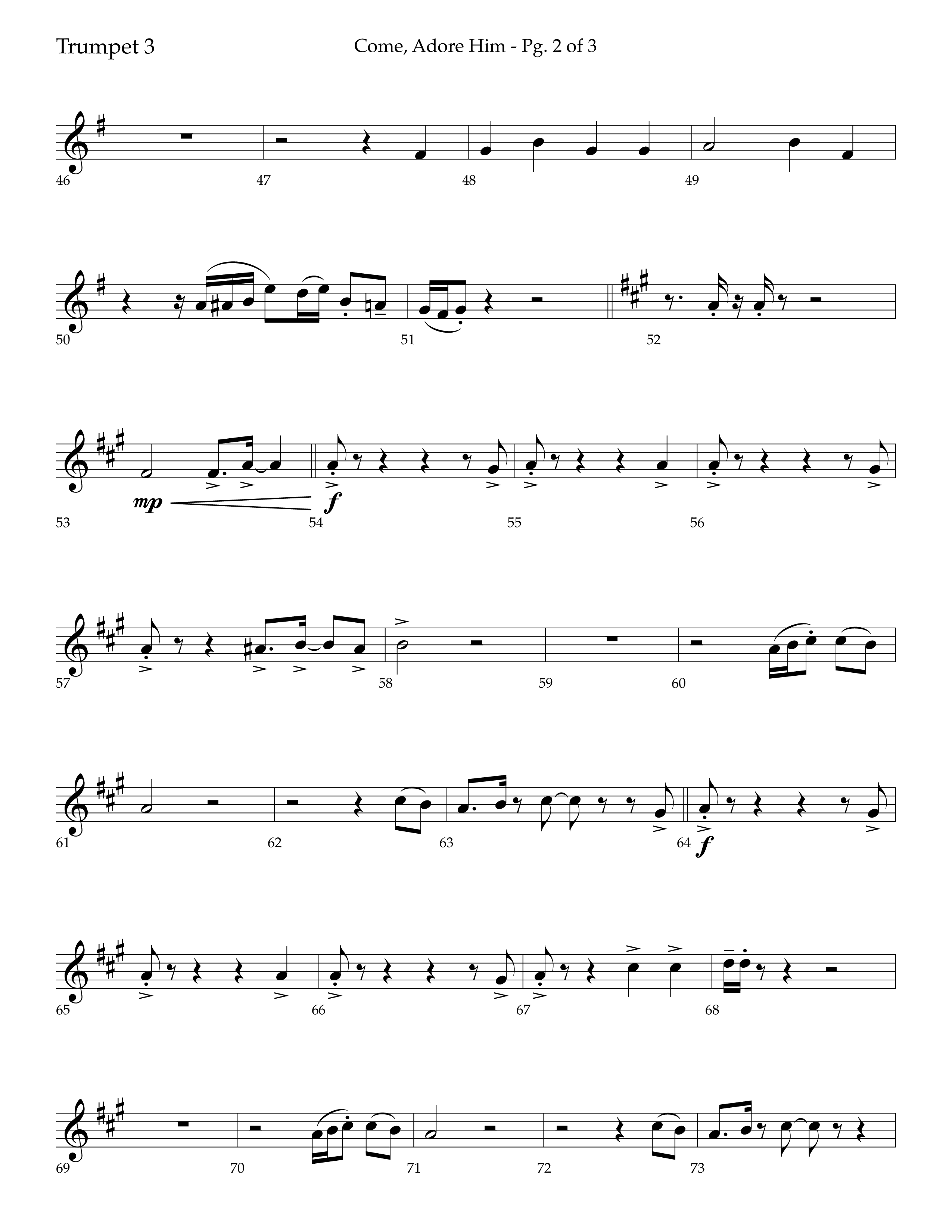 Come Adore Him (with O Come All Ye Faithful, O Come O Come Emmanuel, God Rest Ye Merry Gentlemen) (Choral Anthem SATB) Trumpet 3 (Lifeway Choral / Arr. Trey Ivey)