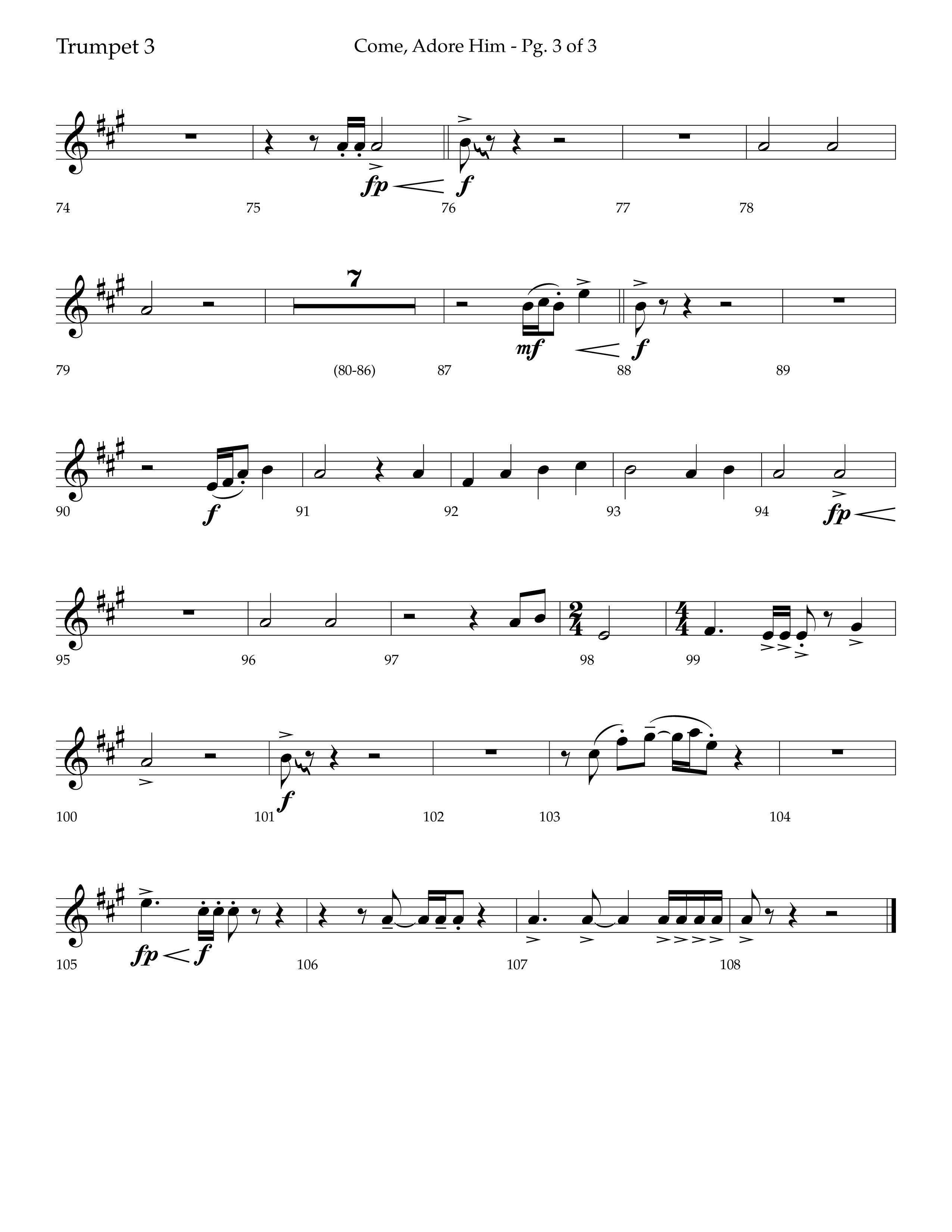 Come Adore Him (with O Come All Ye Faithful, O Come O Come Emmanuel, God Rest Ye Merry Gentlemen) (Choral Anthem SATB) Trumpet 3 (Lifeway Choral / Arr. Trey Ivey)