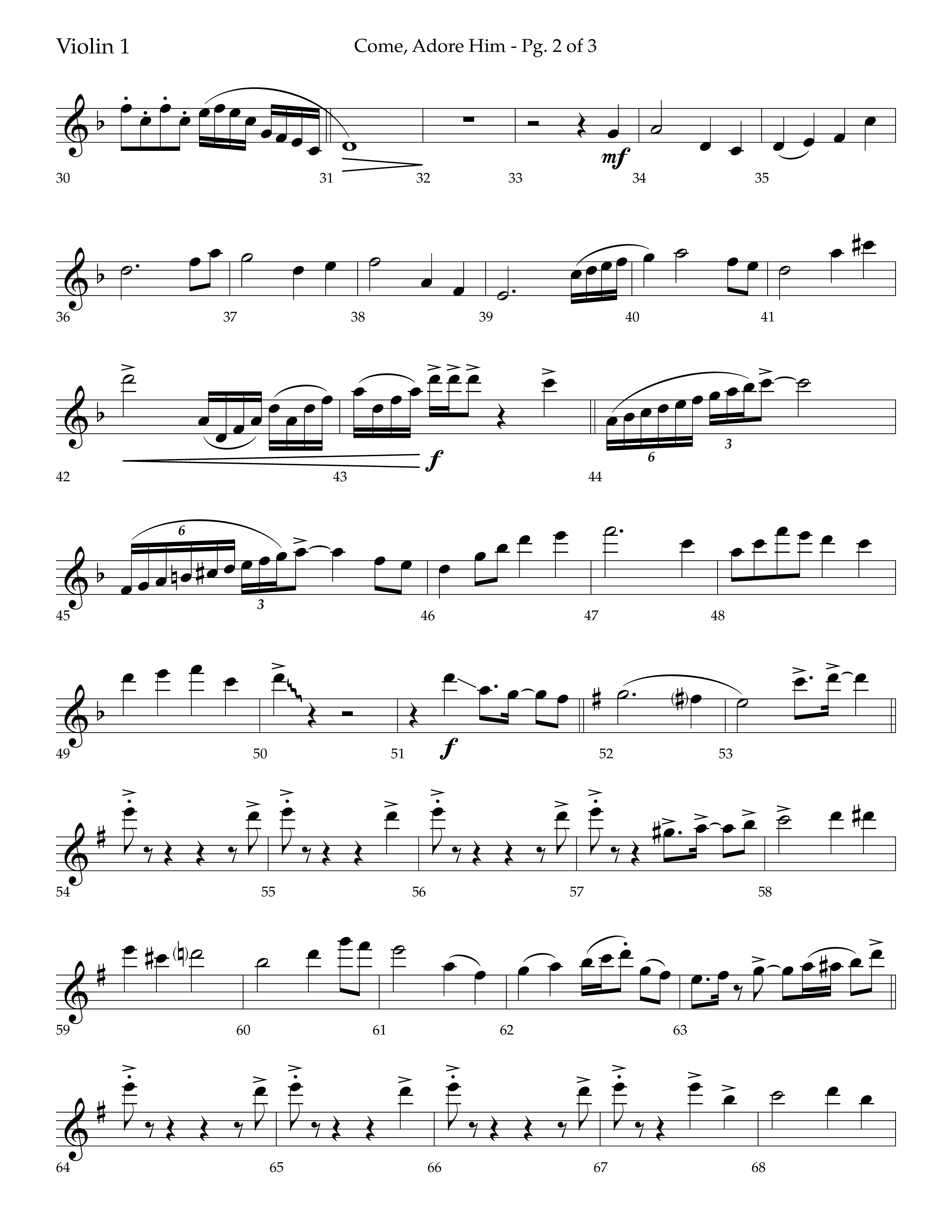 Come Adore Him (with O Come All Ye Faithful, O Come O Come Emmanuel, God Rest Ye Merry Gentlemen) (Choral Anthem SATB) Violin 1 (Lifeway Choral / Arr. Trey Ivey)