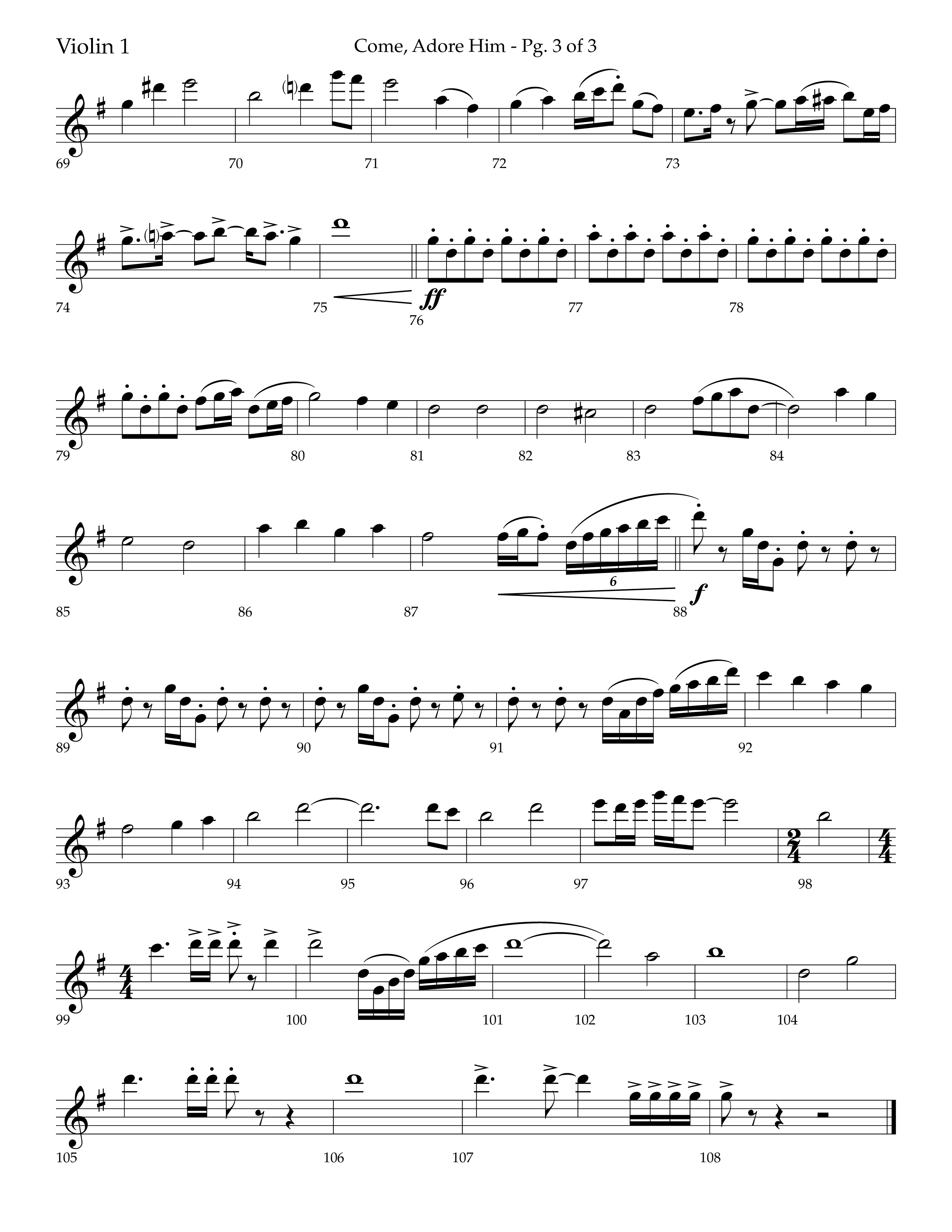 Come Adore Him (with O Come All Ye Faithful, O Come O Come Emmanuel, God Rest Ye Merry Gentlemen) (Choral Anthem SATB) Violin 1 (Lifeway Choral / Arr. Trey Ivey)