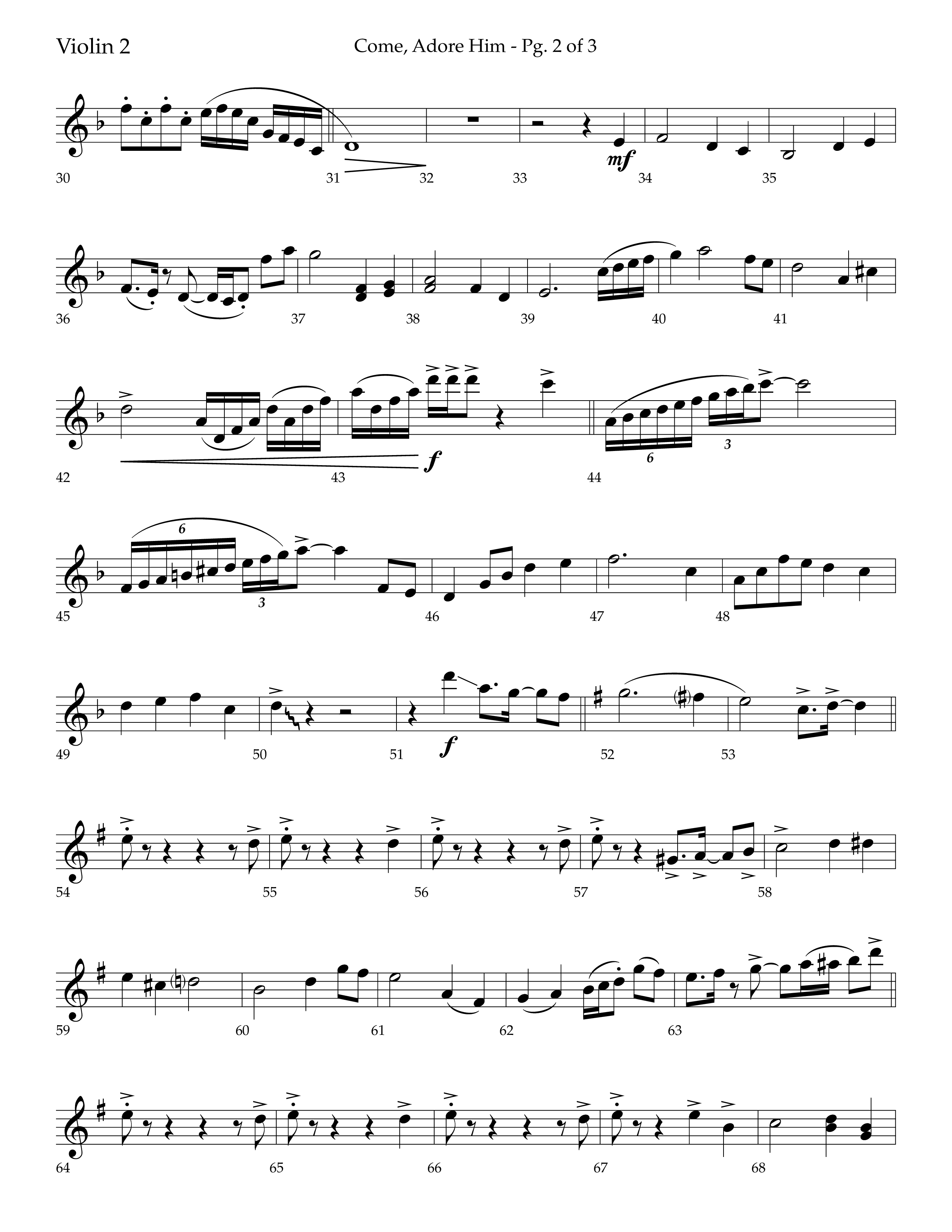 Come Adore Him (with O Come All Ye Faithful, O Come O Come Emmanuel, God Rest Ye Merry Gentlemen) (Choral Anthem SATB) Violin 2 (Lifeway Choral / Arr. Trey Ivey)