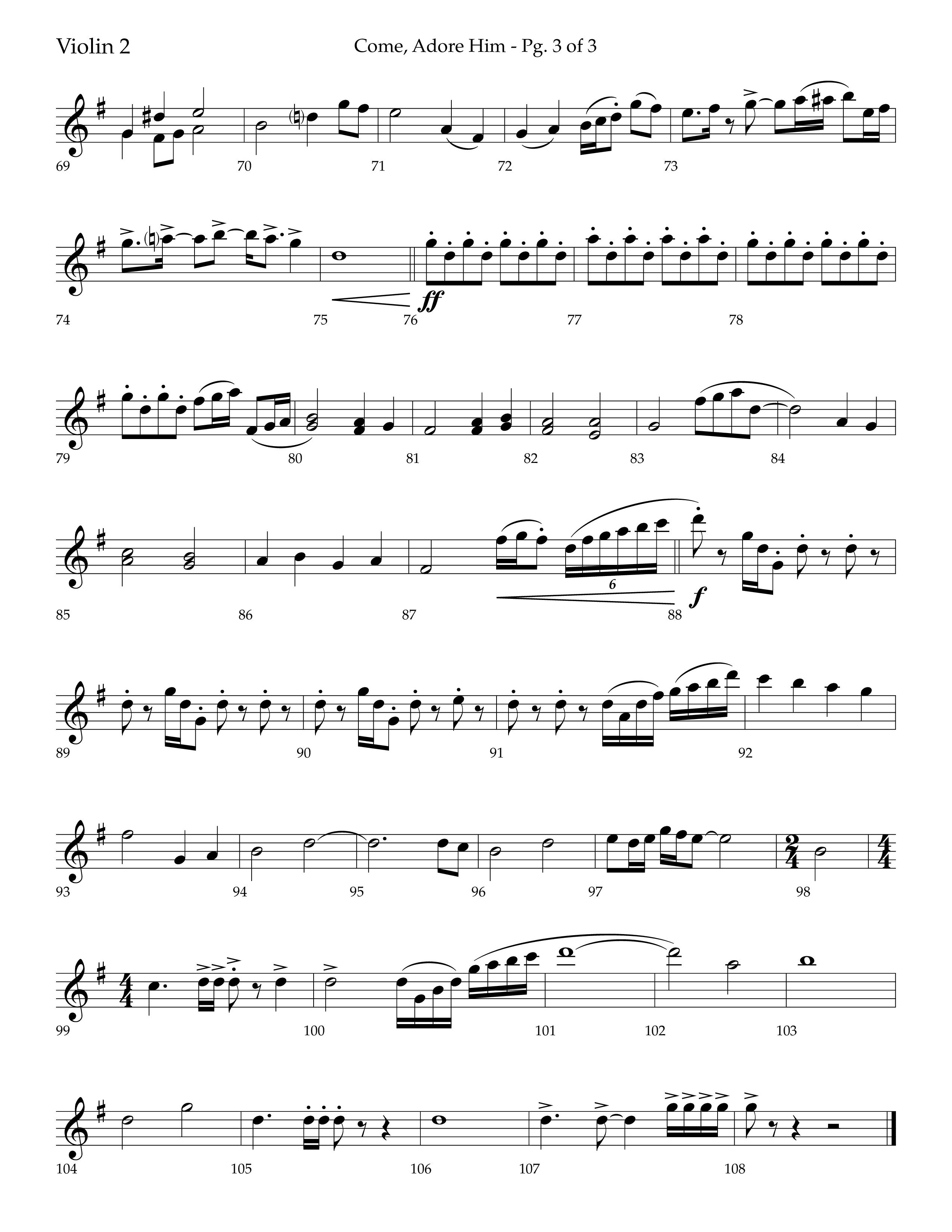 Come Adore Him (with O Come All Ye Faithful, O Come O Come Emmanuel, God Rest Ye Merry Gentlemen) (Choral Anthem SATB) Violin 2 (Lifeway Choral / Arr. Trey Ivey)