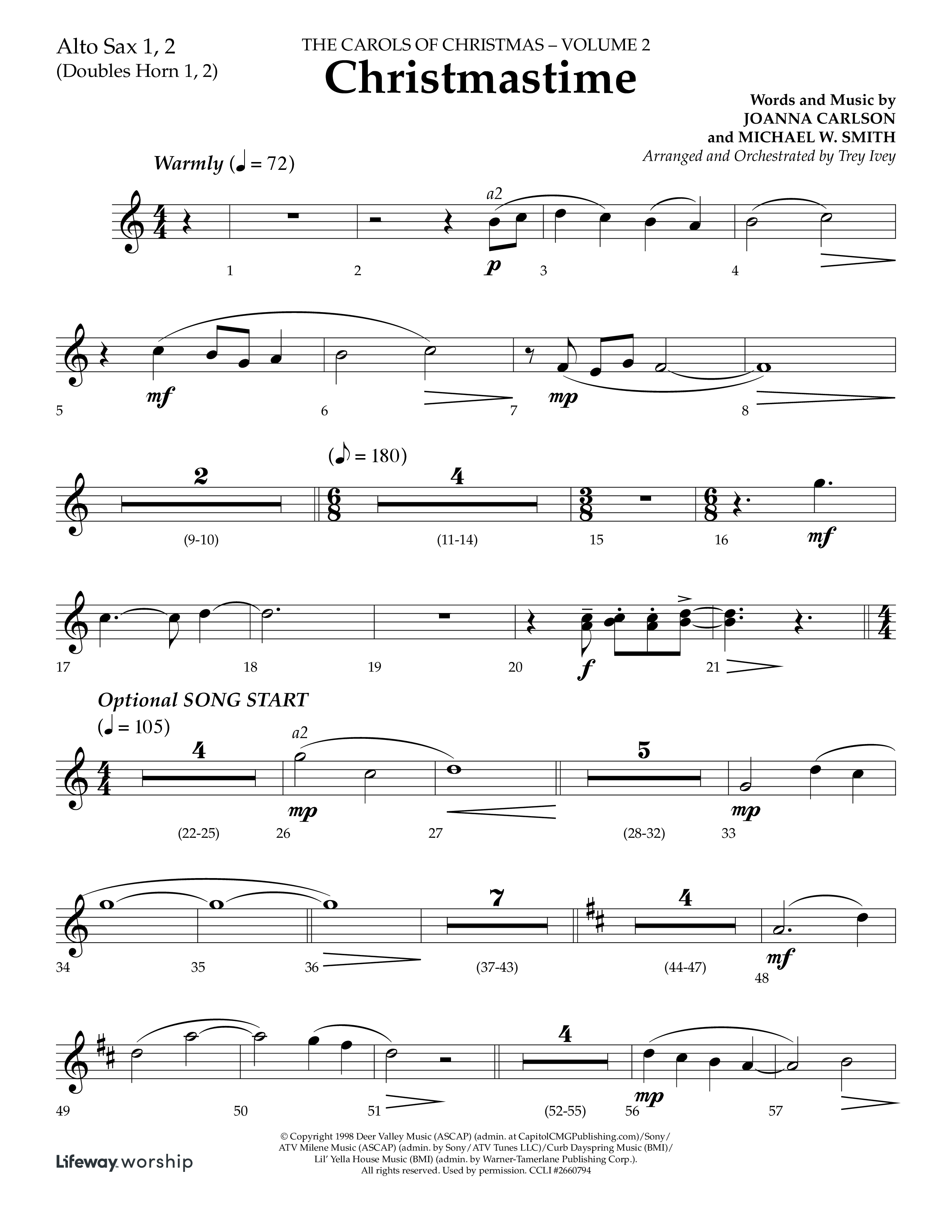 Christmastime (Choral Anthem SATB) Alto Sax 1/2 (Lifeway Choral / Arr. Trey Ivey)