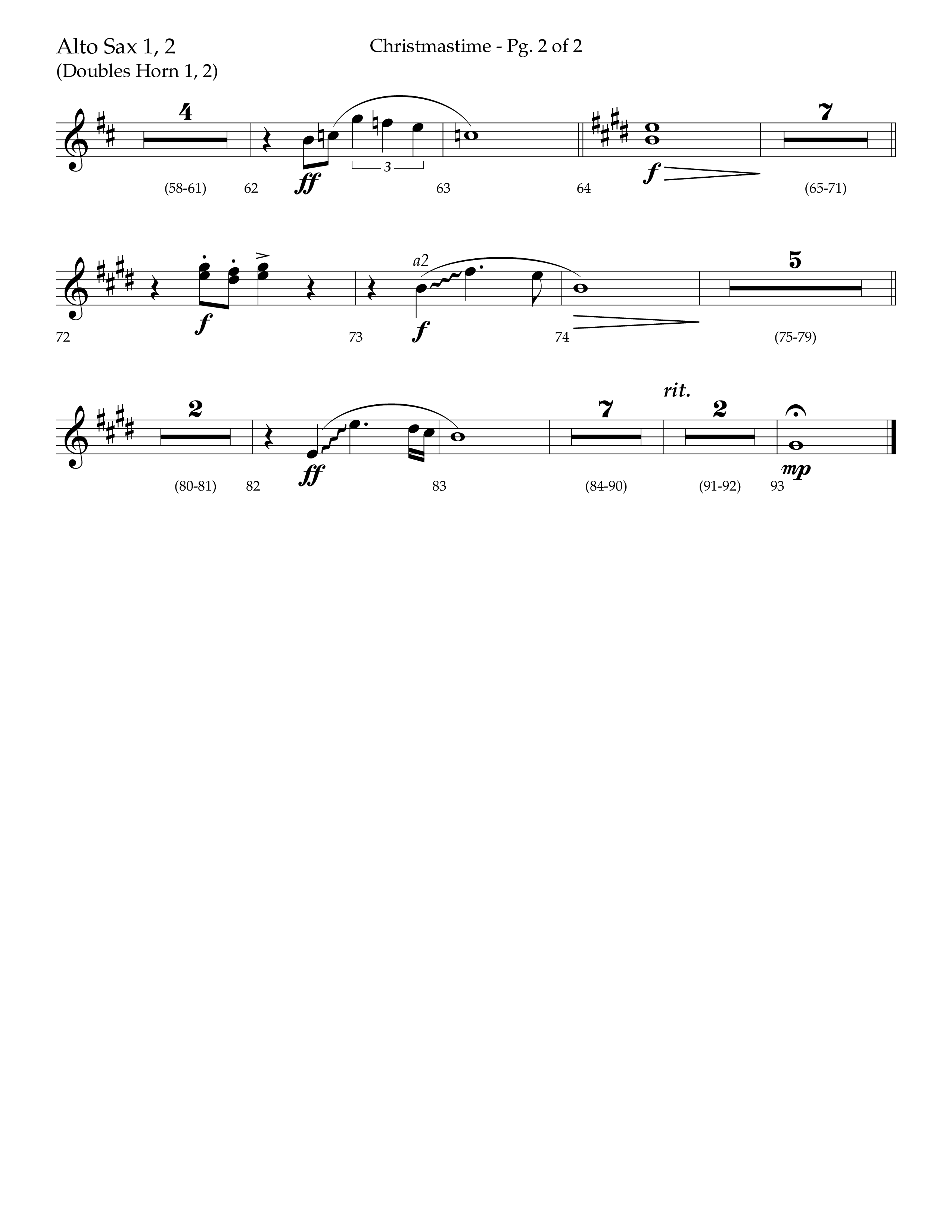 Christmastime (Choral Anthem SATB) Alto Sax 1/2 (Lifeway Choral / Arr. Trey Ivey)
