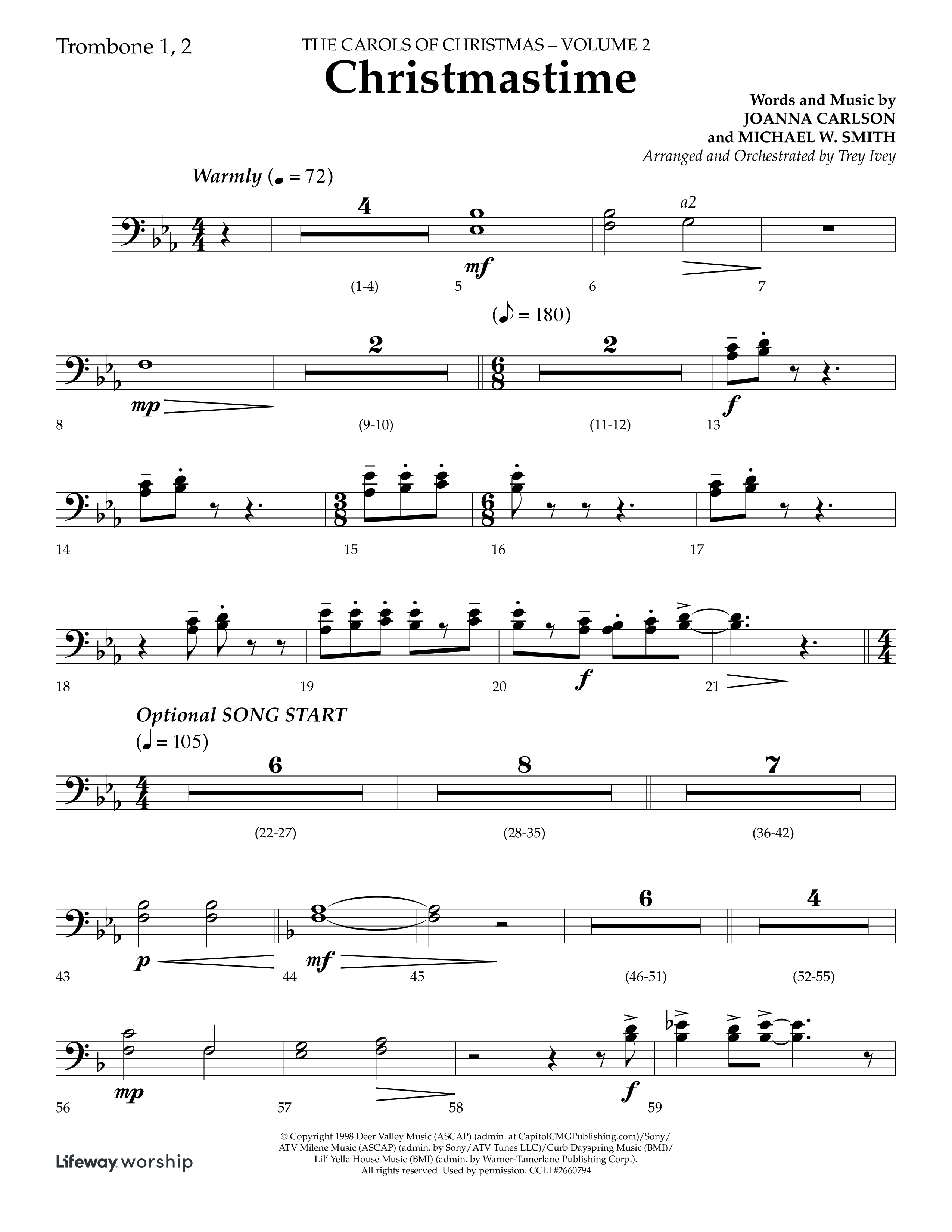 Christmastime (Choral Anthem SATB) Trombone 1/2 (Lifeway Choral / Arr. Trey Ivey)