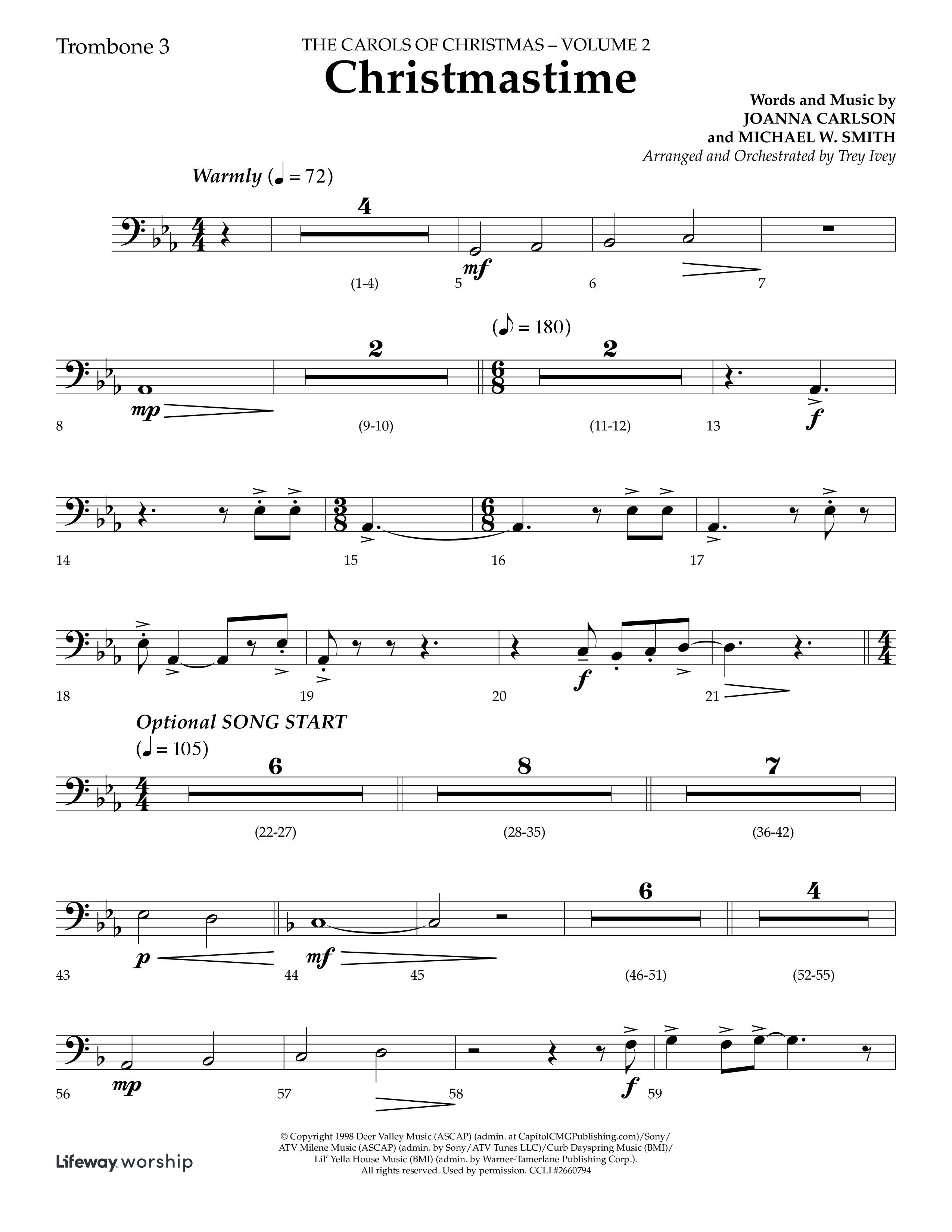 Christmastime (Choral Anthem SATB) Trombone 3 (Lifeway Choral / Arr. Trey Ivey)