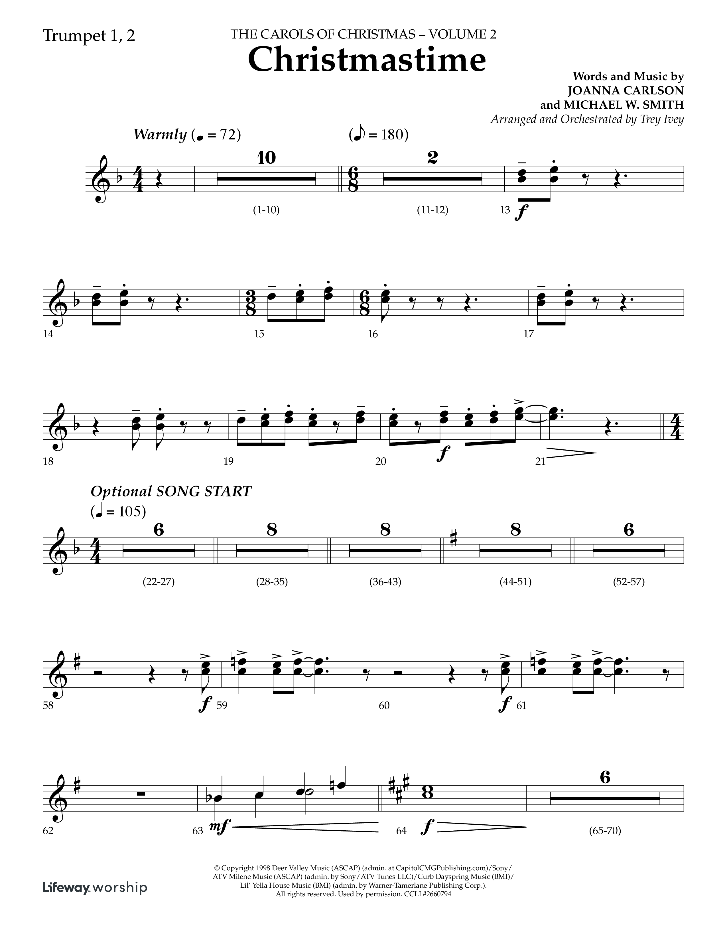 Christmastime (Choral Anthem SATB) Trumpet 1,2 (Lifeway Choral / Arr. Trey Ivey)