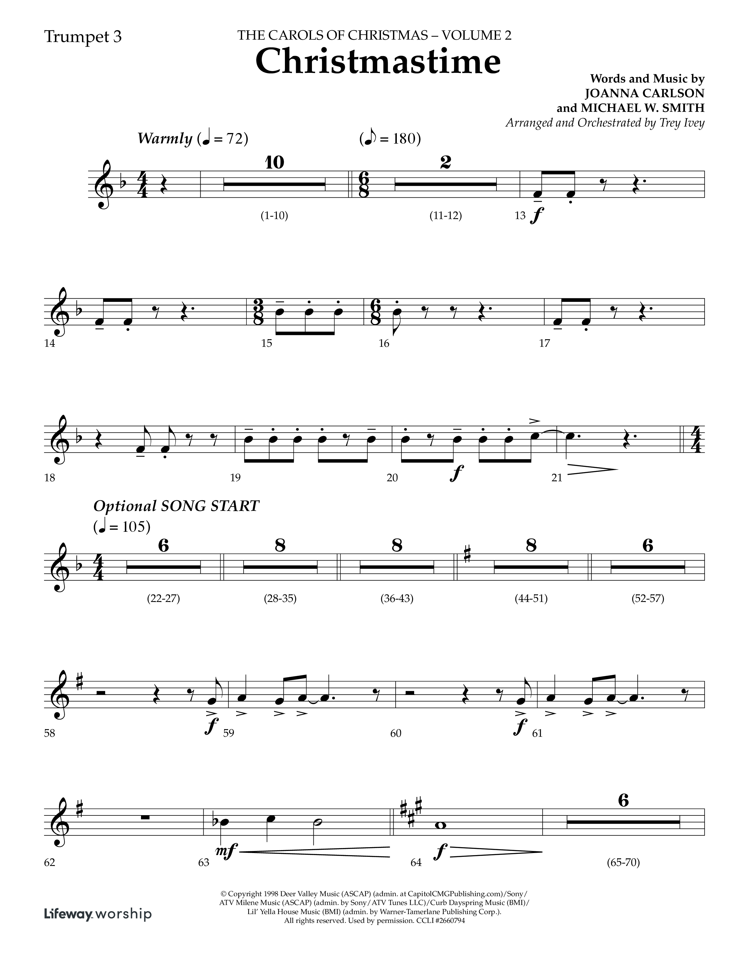 Christmastime (Choral Anthem SATB) Trumpet 3 (Lifeway Choral / Arr. Trey Ivey)