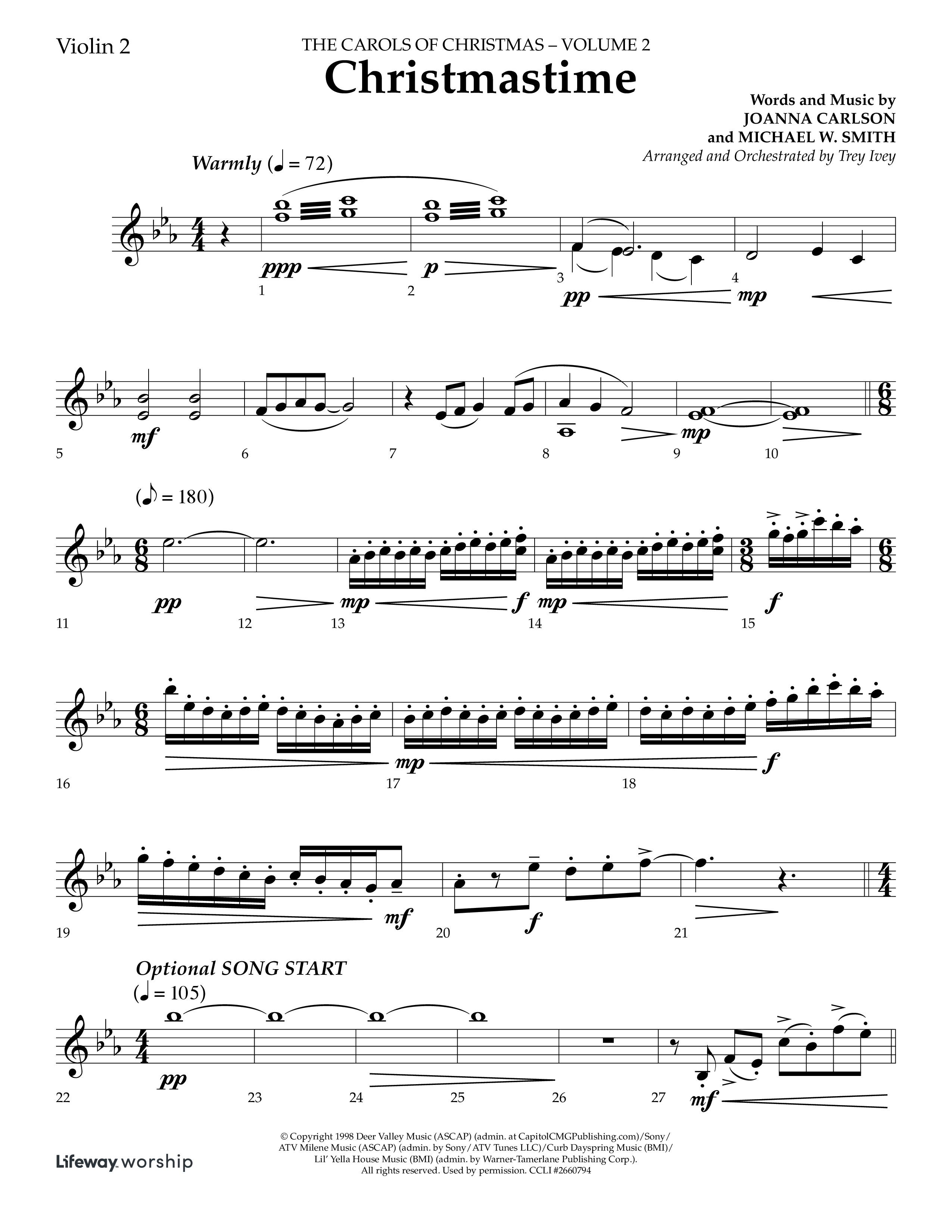 Christmastime (Choral Anthem SATB) Violin 2 (Lifeway Choral / Arr. Trey Ivey)