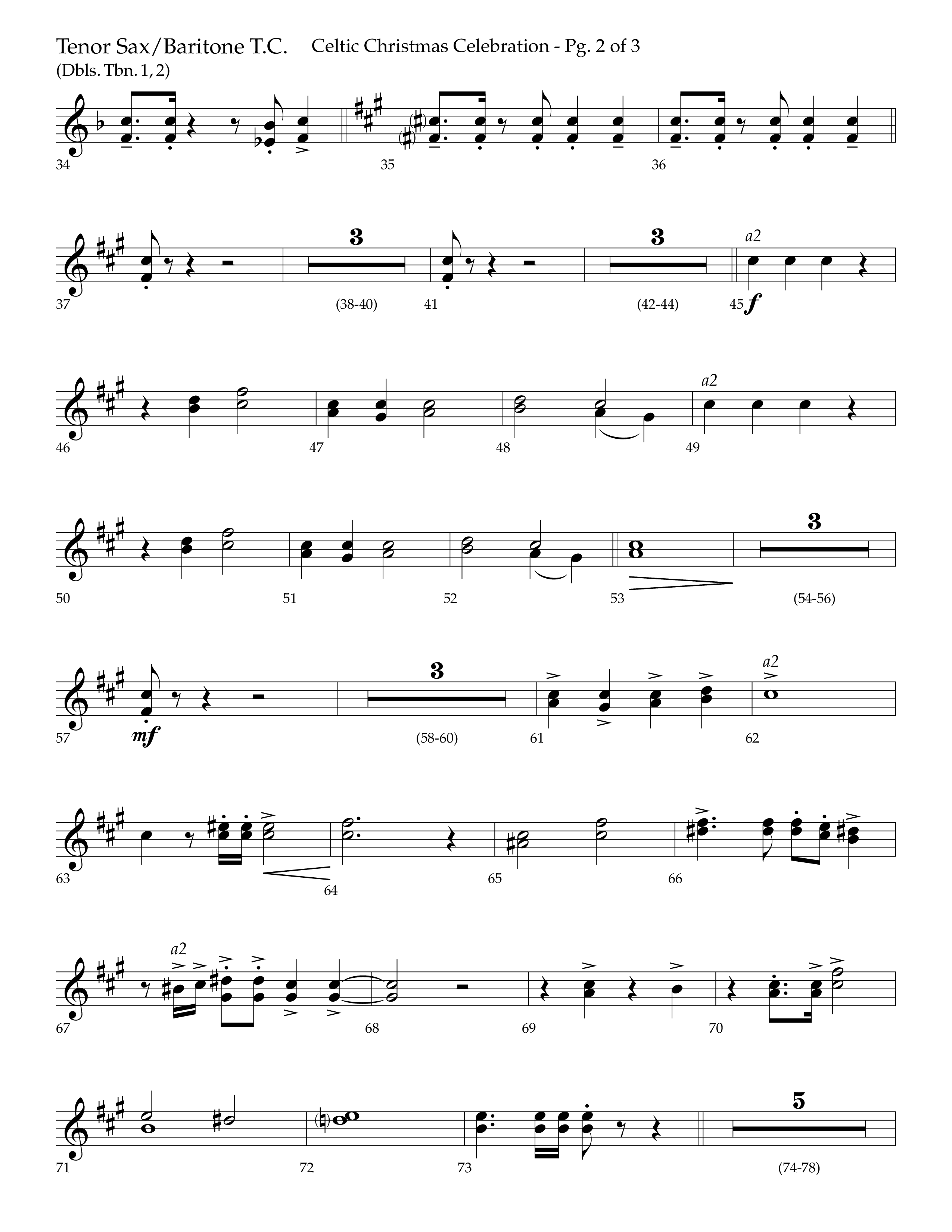 Celtic Christmas Celebration (Choral Anthem SATB) Tenor Sax/Baritone T.C. (Lifeway Choral / Arr. Trey Ivey)