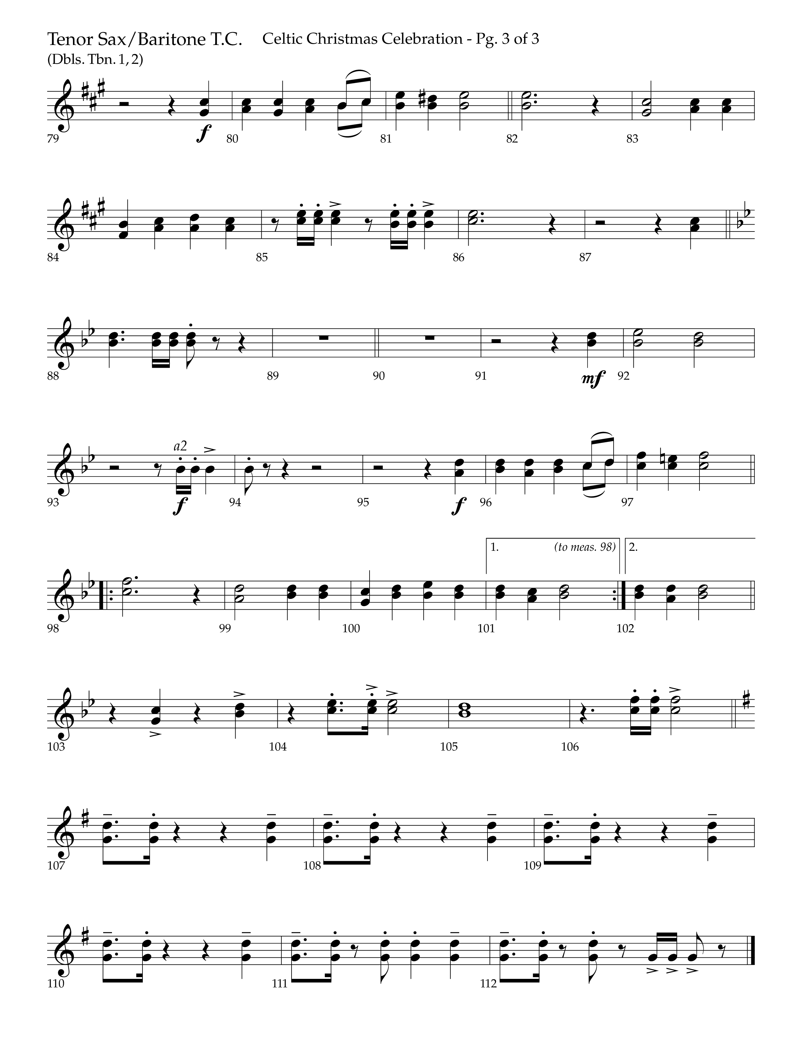 Celtic Christmas Celebration (Choral Anthem SATB) Tenor Sax/Baritone T.C. (Lifeway Choral / Arr. Trey Ivey)