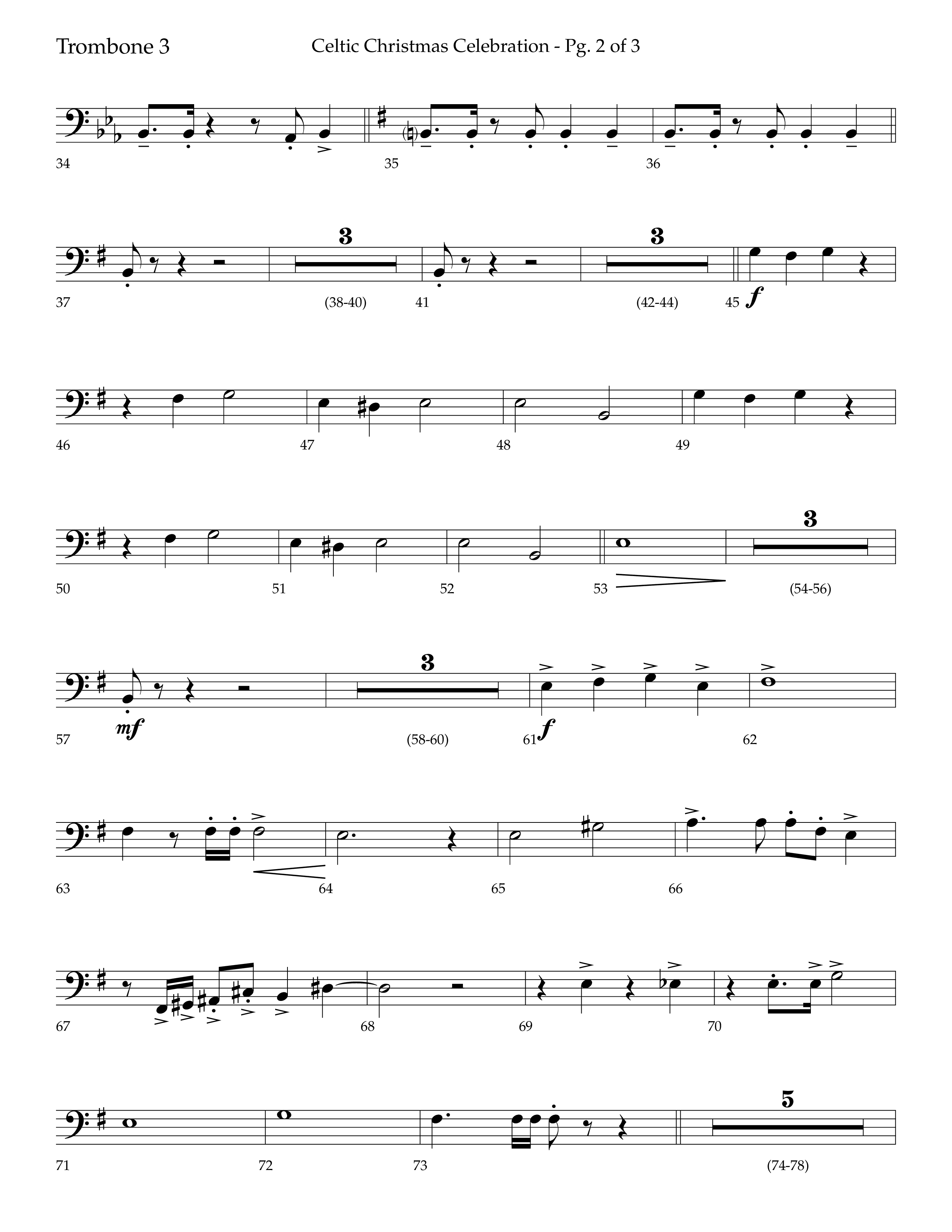 Celtic Christmas Celebration (Choral Anthem SATB) Trombone 3 (Lifeway Choral / Arr. Trey Ivey)