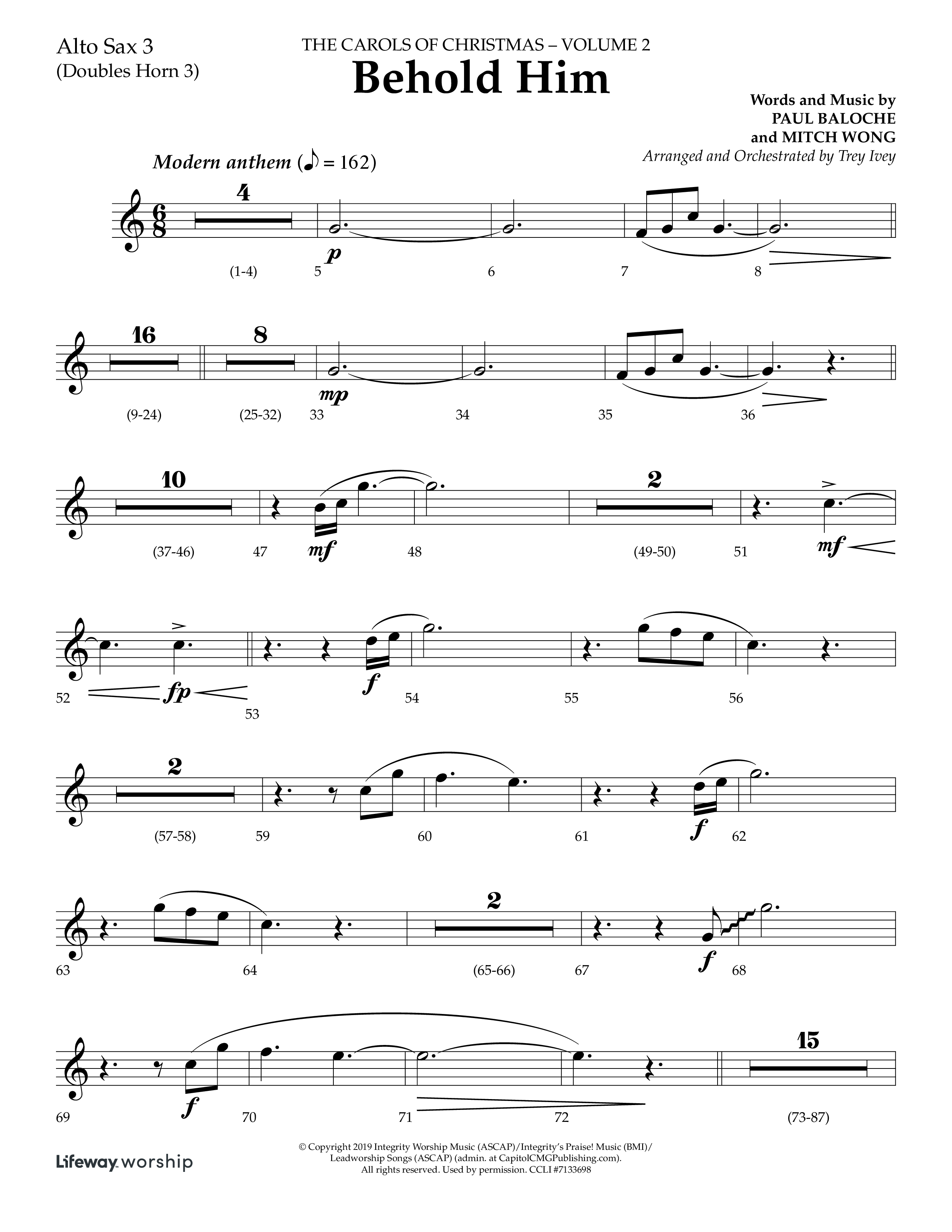 Behold Him (Choral Anthem SATB) Alto Sax (Lifeway Choral / Arr. Trey Ivey)