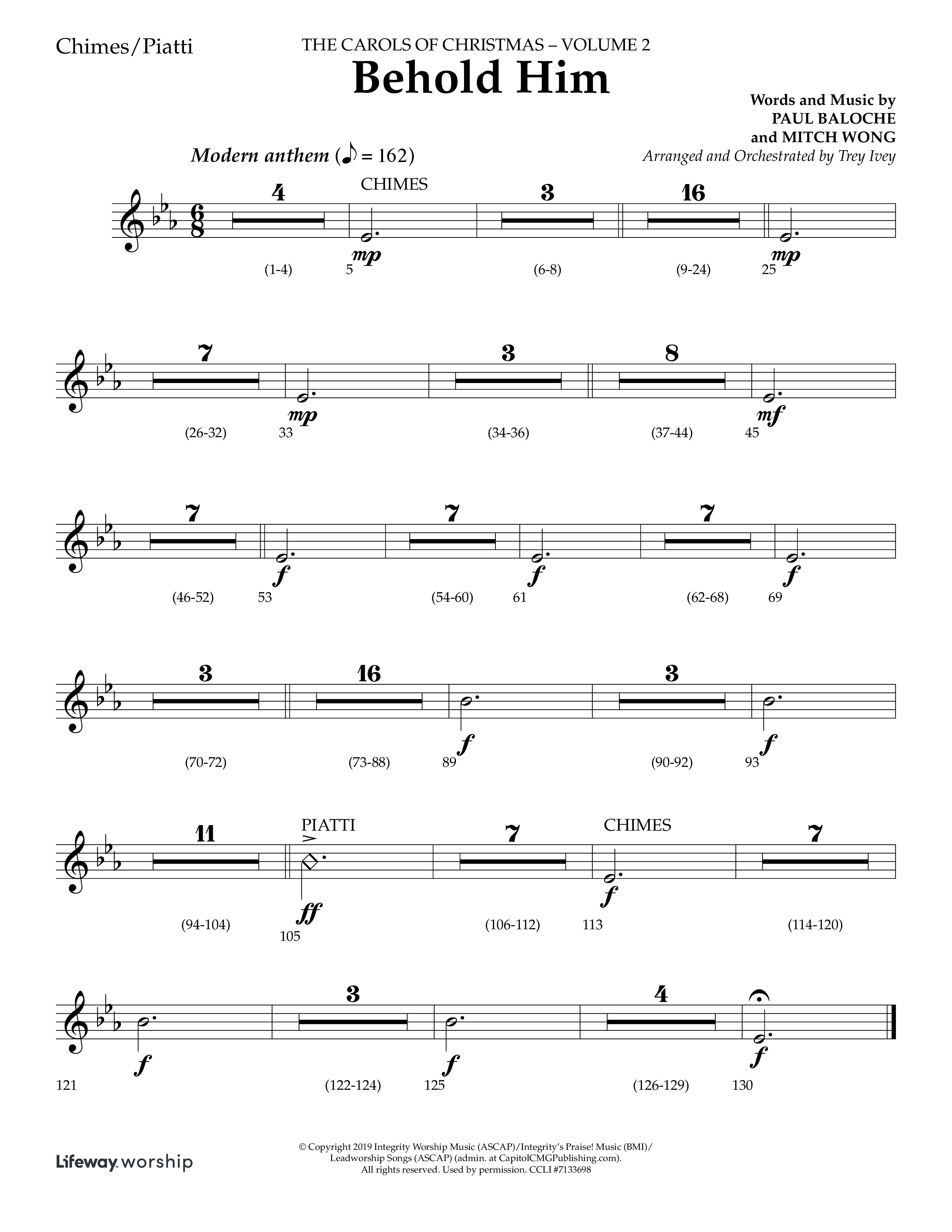 Behold Him (Choral Anthem SATB) Chimes (Lifeway Choral / Arr. Trey Ivey)