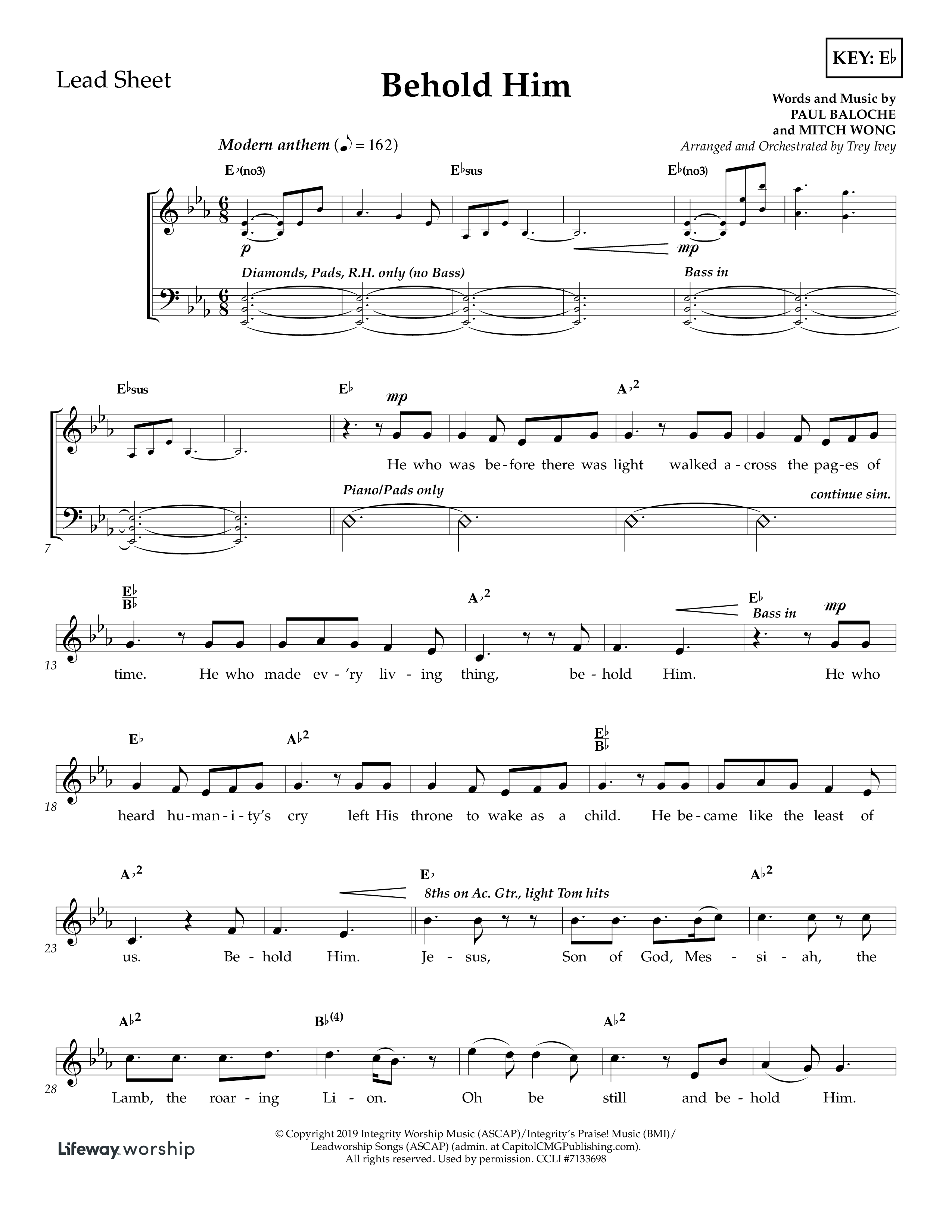 Behold Him (Choral Anthem SATB) Rhythm Chart (Lifeway Choral / Arr. Trey Ivey)