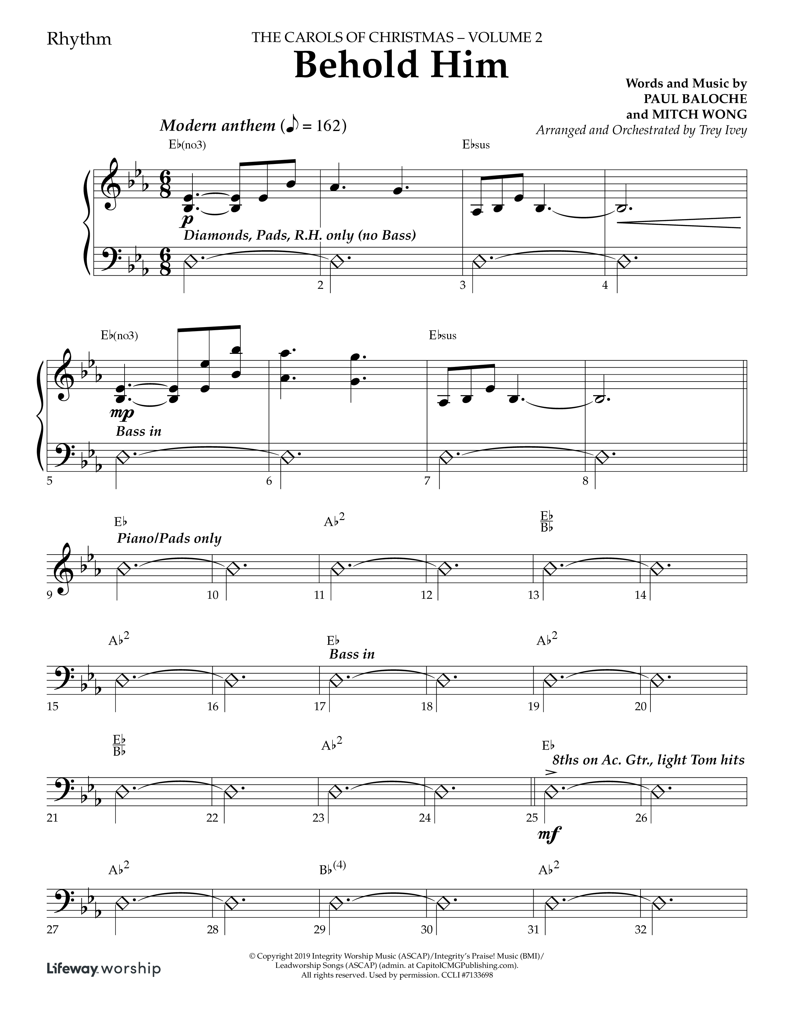 Behold Him (Choral Anthem SATB) Lead Melody & Rhythm (Lifeway Choral / Arr. Trey Ivey)