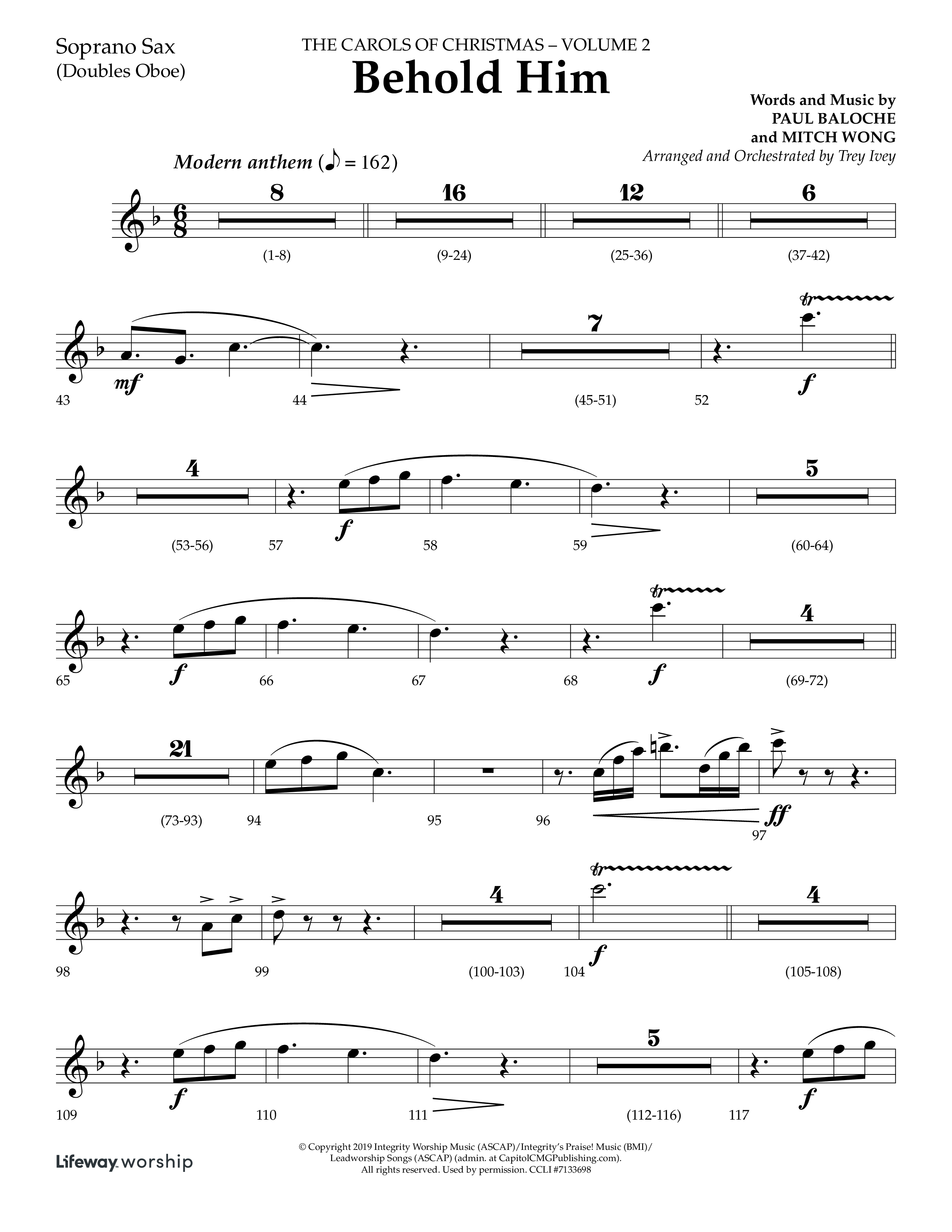 Behold Him (Choral Anthem SATB) Soprano Sax (Lifeway Choral / Arr. Trey Ivey)