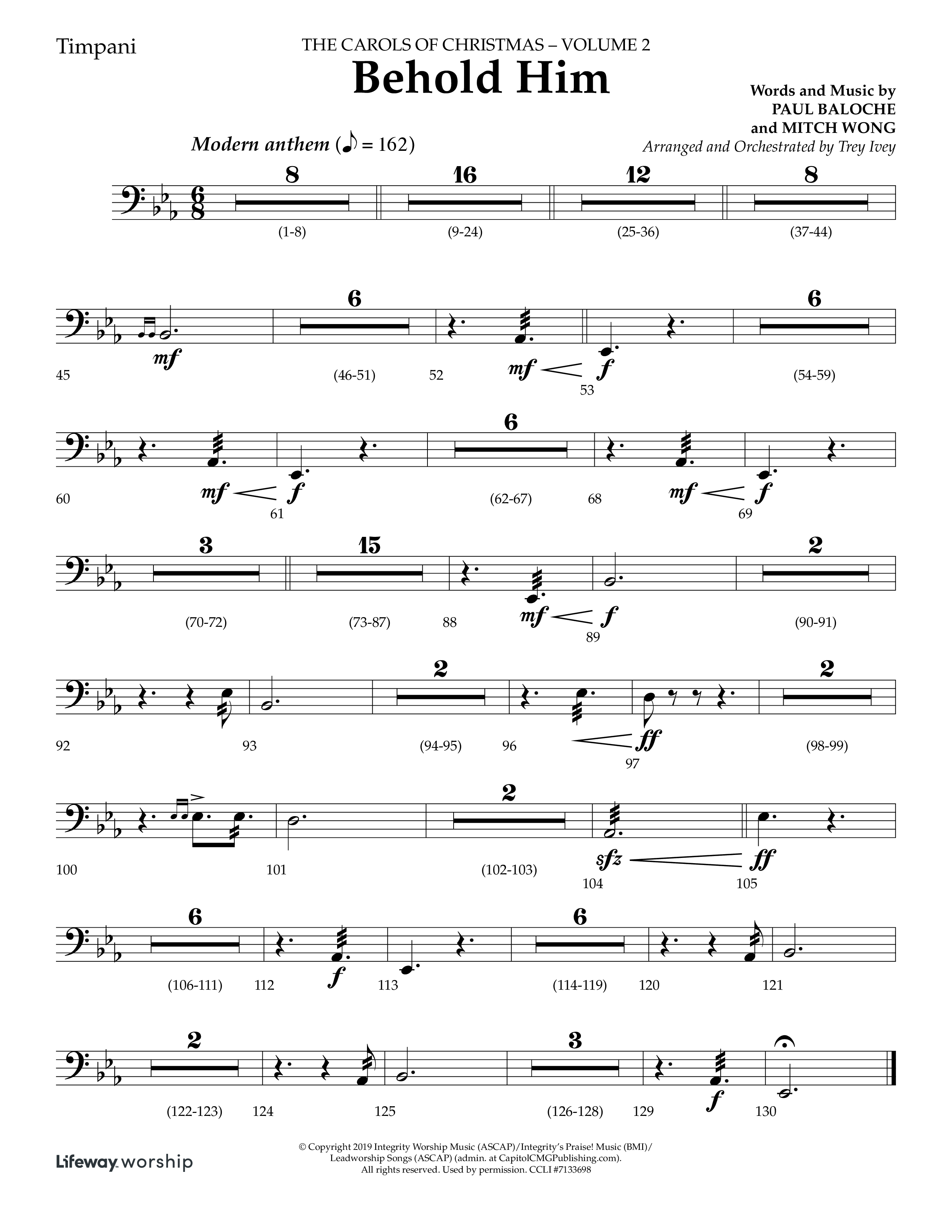 Behold Him (Choral Anthem SATB) Timpani (Lifeway Choral / Arr. Trey Ivey)