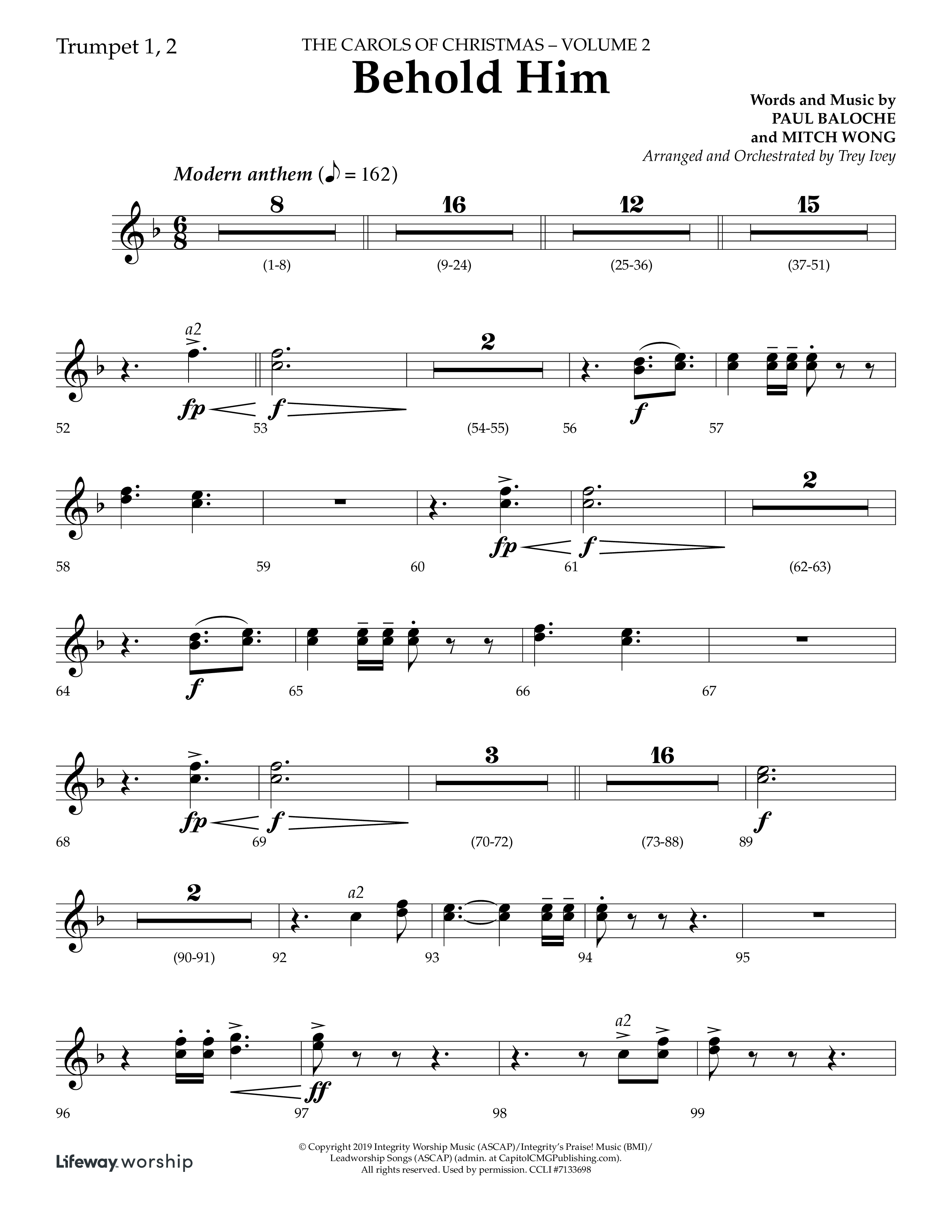 Behold Him (Choral Anthem SATB) Trumpet 1,2 (Lifeway Choral / Arr. Trey Ivey)