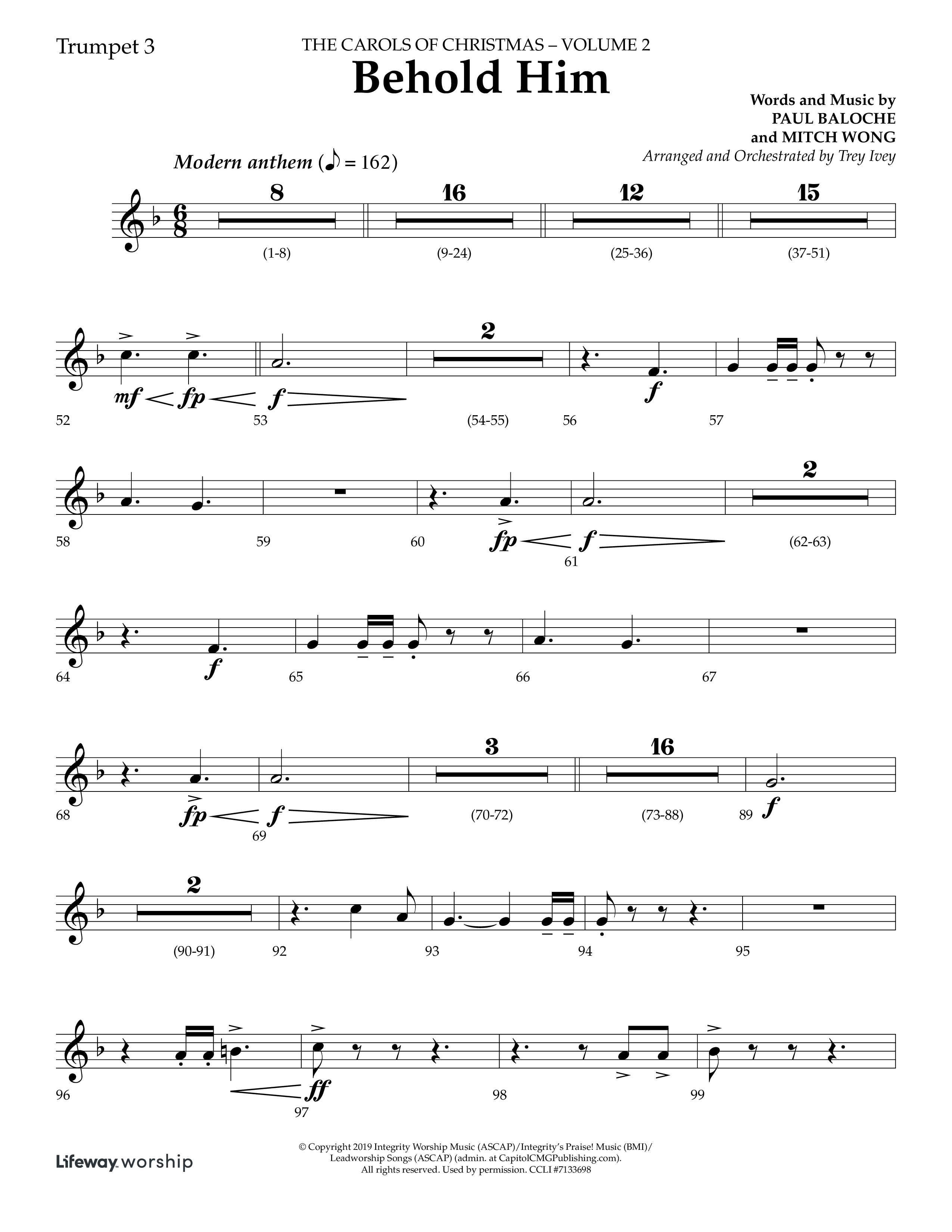 Behold Him (Choral Anthem SATB) Trumpet 3 (Lifeway Choral / Arr. Trey Ivey)