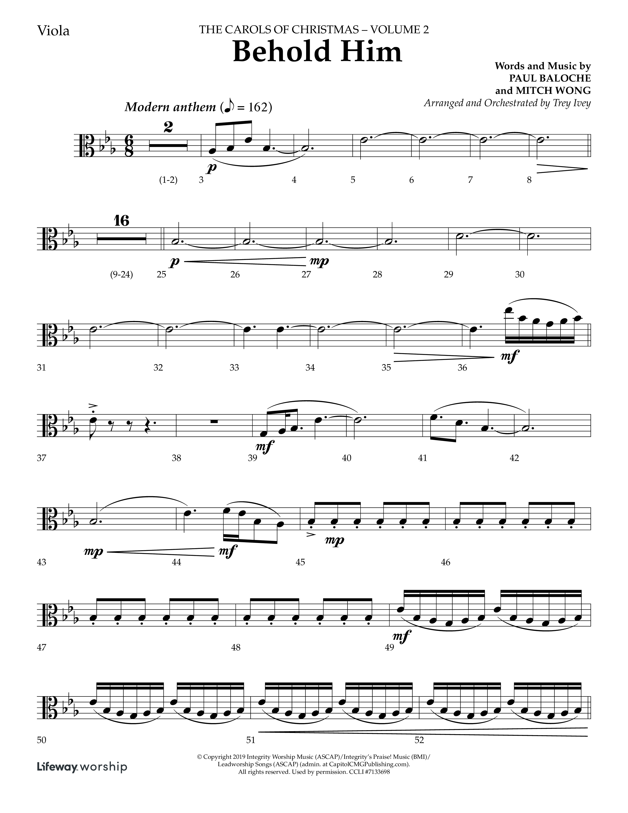 Behold Him (Choral Anthem SATB) Viola (Lifeway Choral / Arr. Trey Ivey)