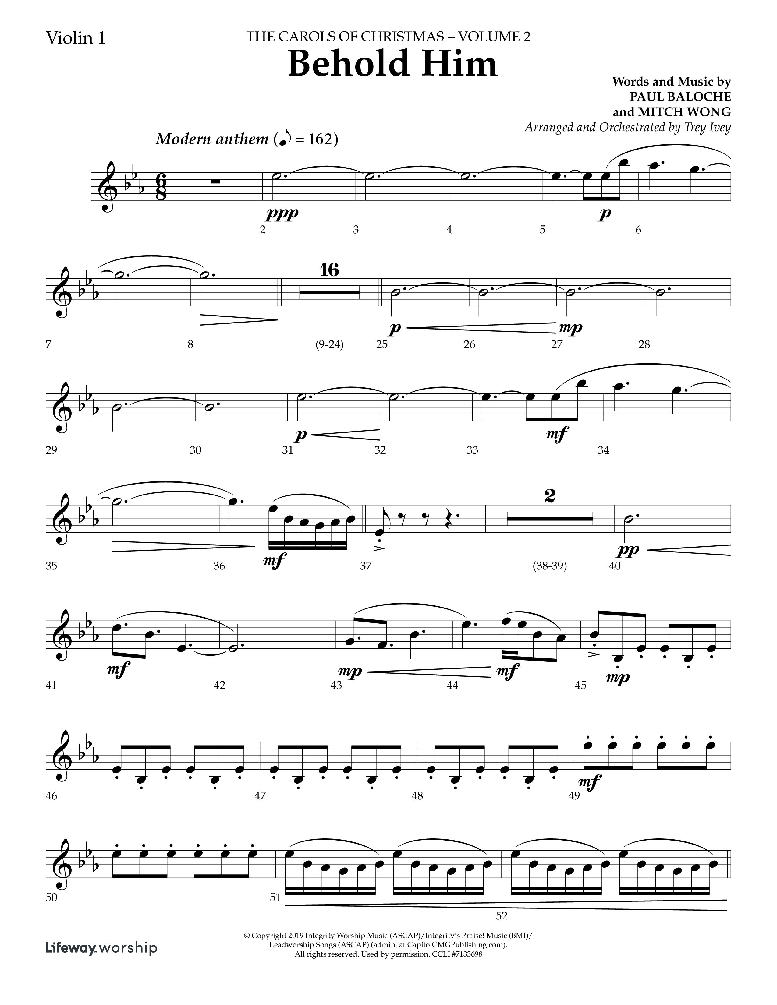 Behold Him (Choral Anthem SATB) Violin 1 (Lifeway Choral / Arr. Trey Ivey)