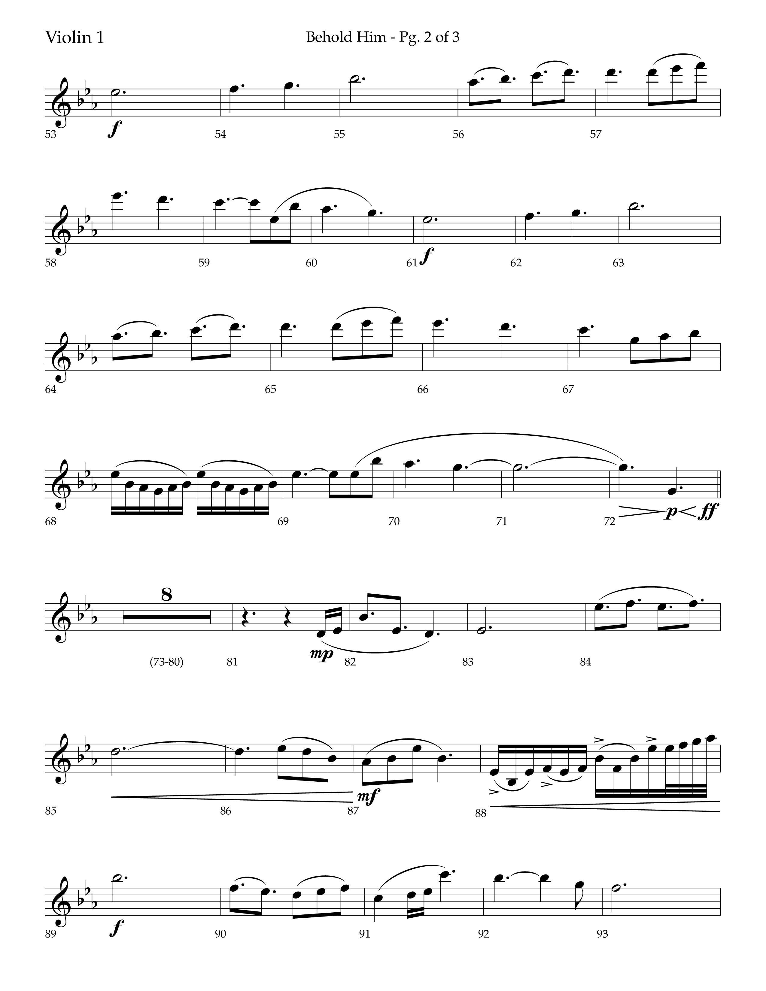 Behold Him (Choral Anthem SATB) Violin 1 (Lifeway Choral / Arr. Trey Ivey)