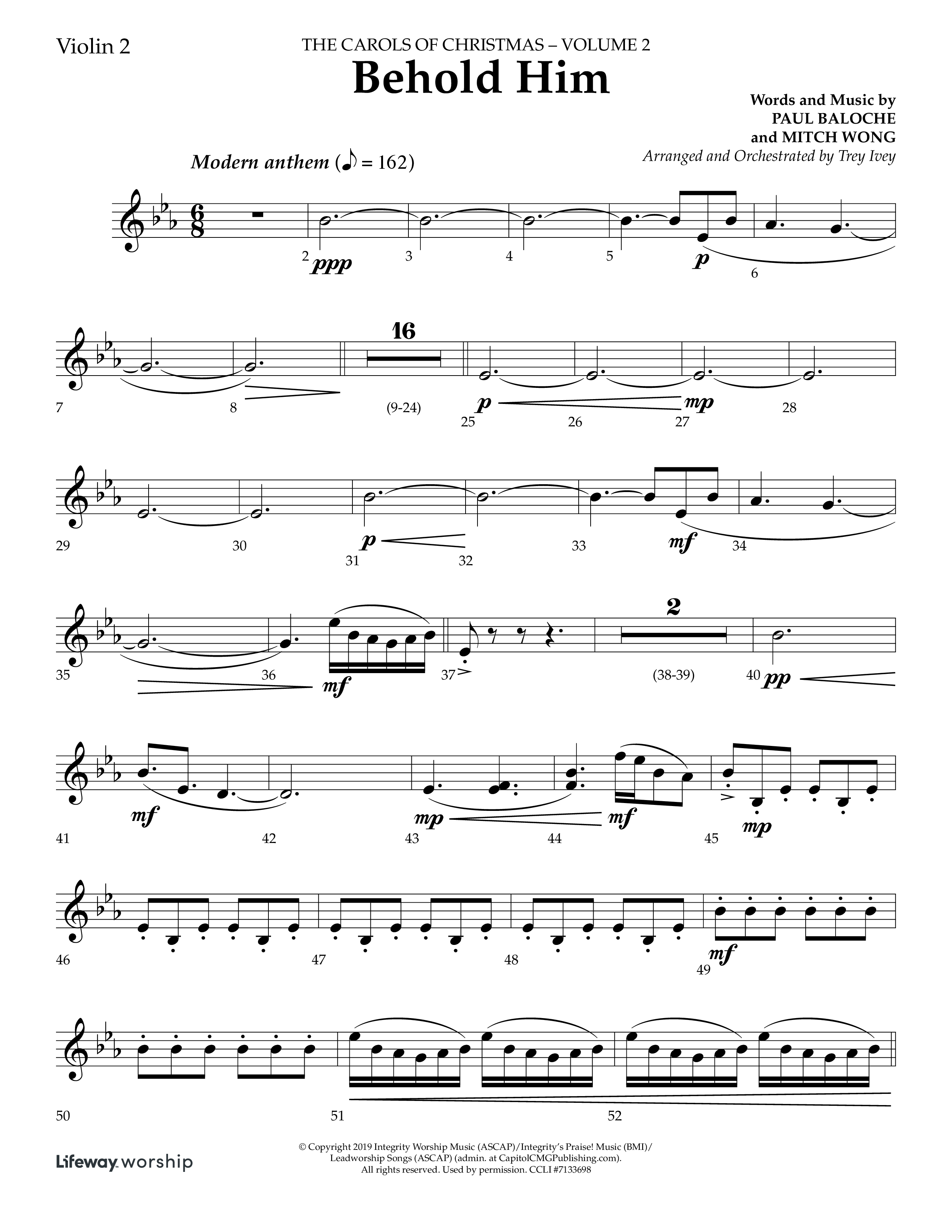 Behold Him (Choral Anthem SATB) Violin 2 (Lifeway Choral / Arr. Trey Ivey)