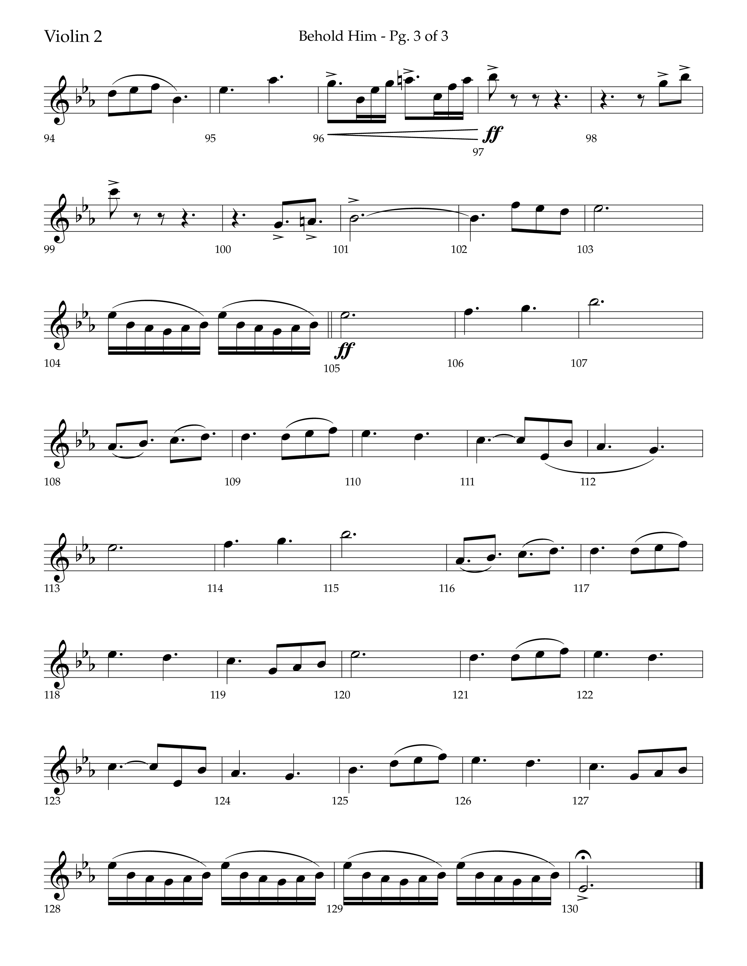 Behold Him (Choral Anthem SATB) Violin 2 (Lifeway Choral / Arr. Trey Ivey)