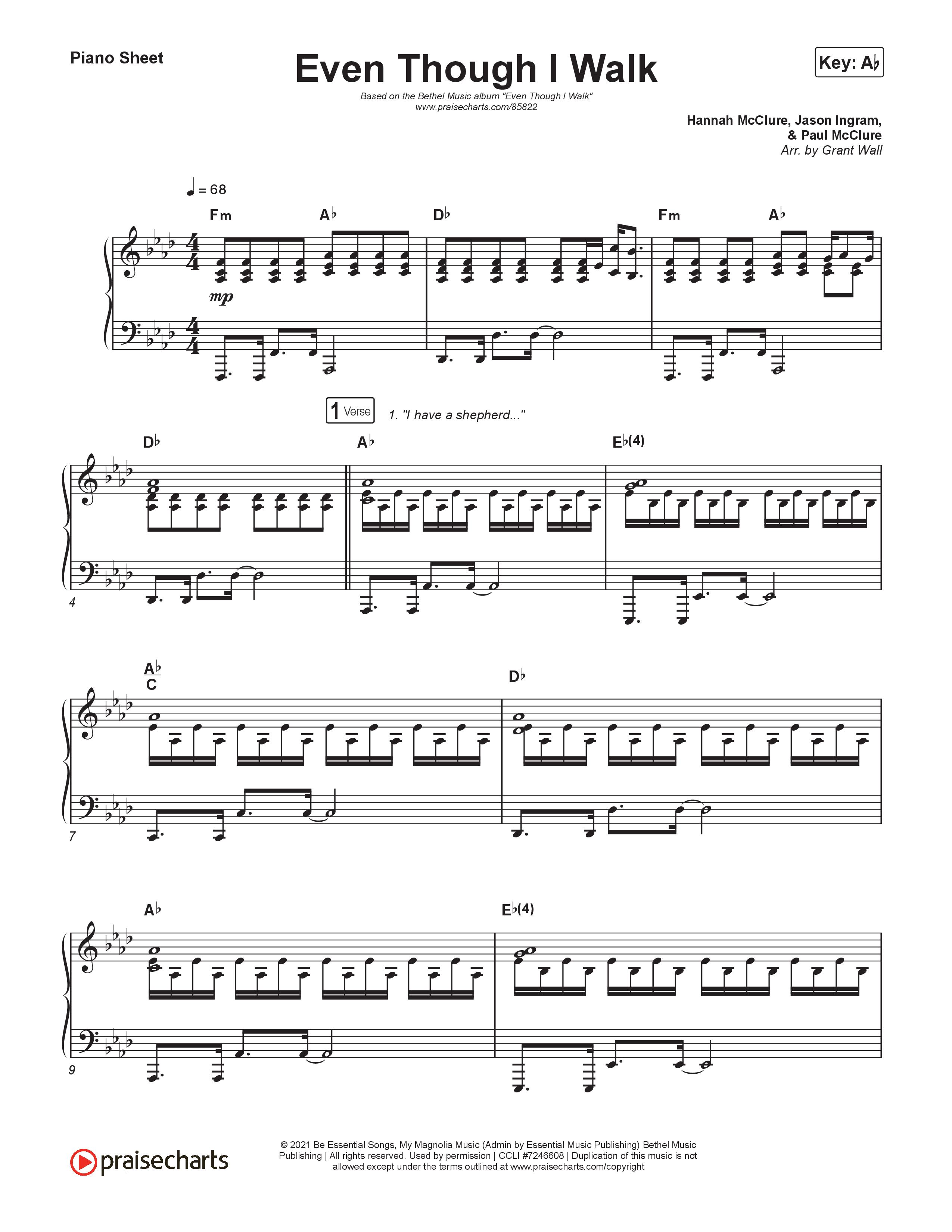Even Though I Walk (Live) Piano Sheet (Bethel Music / Hannah McClure)