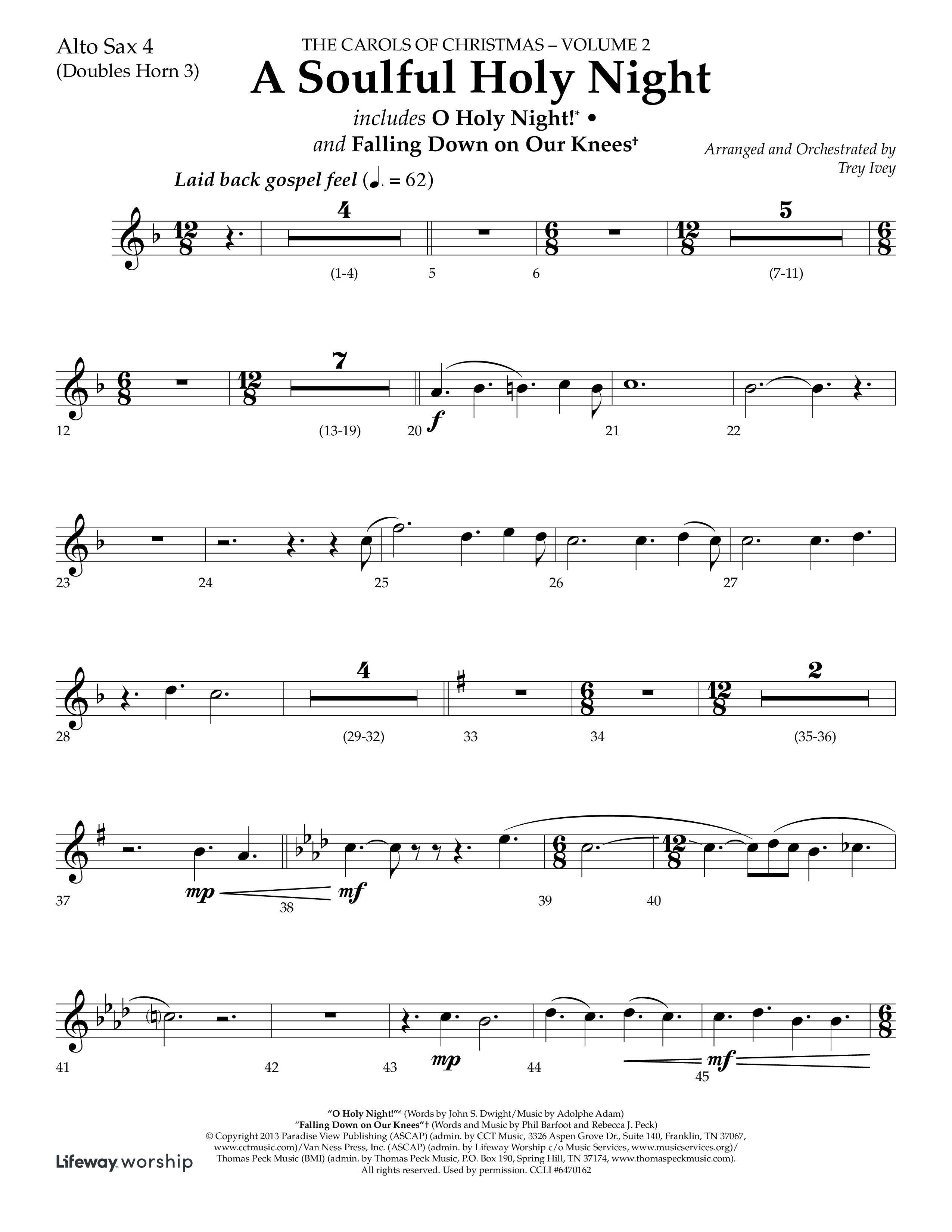 A Soulful Holy Night (with O Holy Night, Falling Down On Our Knees) (Choral Anthem SATB) Alto Sax (Lifeway Choral / Arr. Trey Ivey)