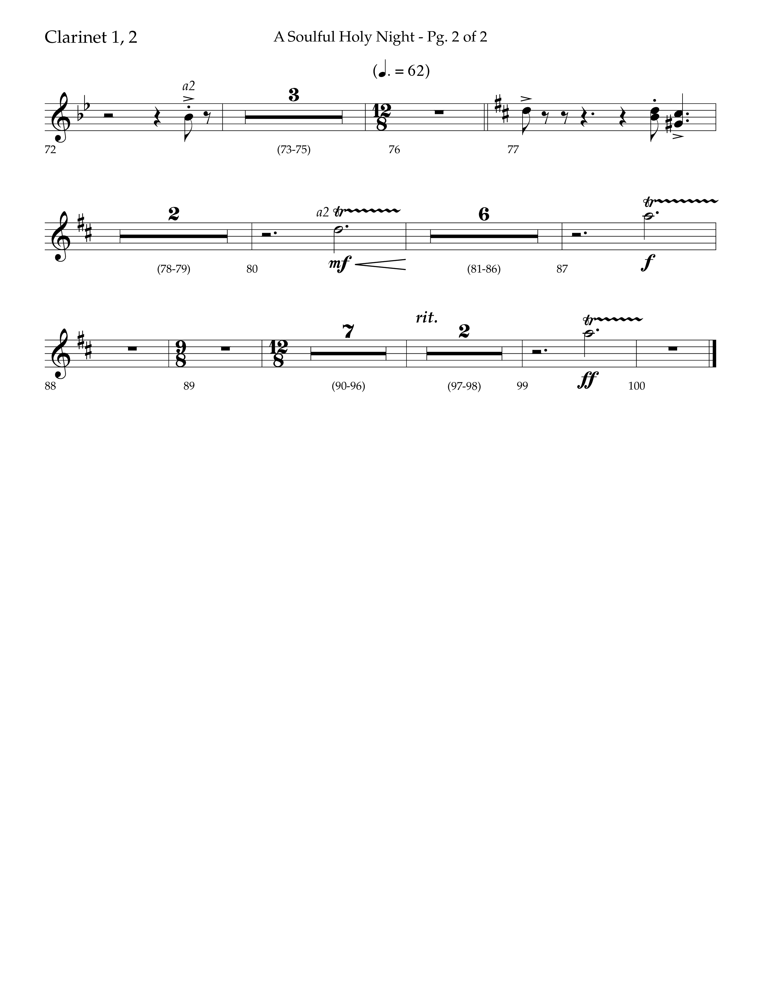 A Soulful Holy Night (with O Holy Night, Falling Down On Our Knees) (Choral Anthem SATB) Clarinet 1/2 (Lifeway Choral / Arr. Trey Ivey)
