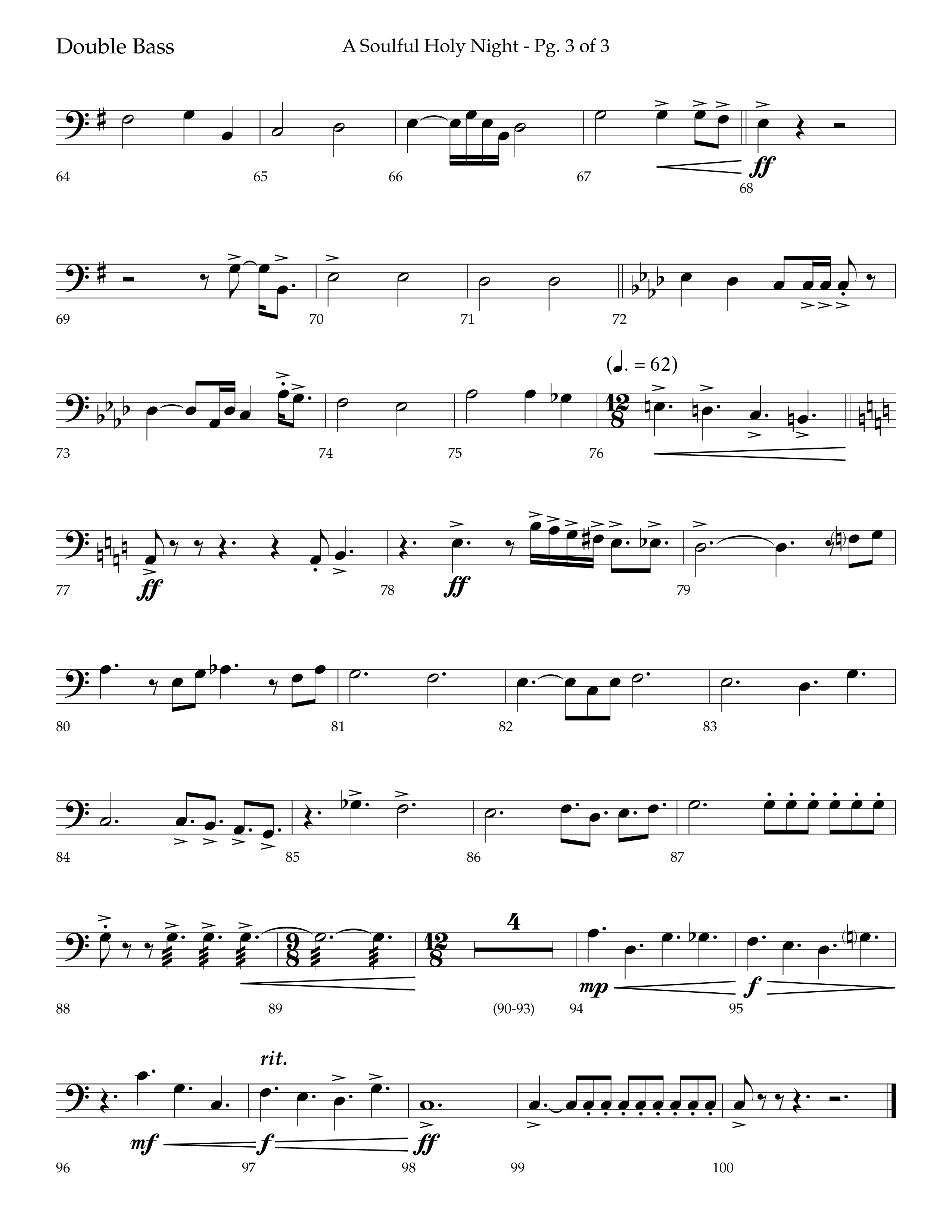 A Soulful Holy Night (with O Holy Night, Falling Down On Our Knees) (Choral Anthem SATB) Double Bass (Lifeway Choral / Arr. Trey Ivey)