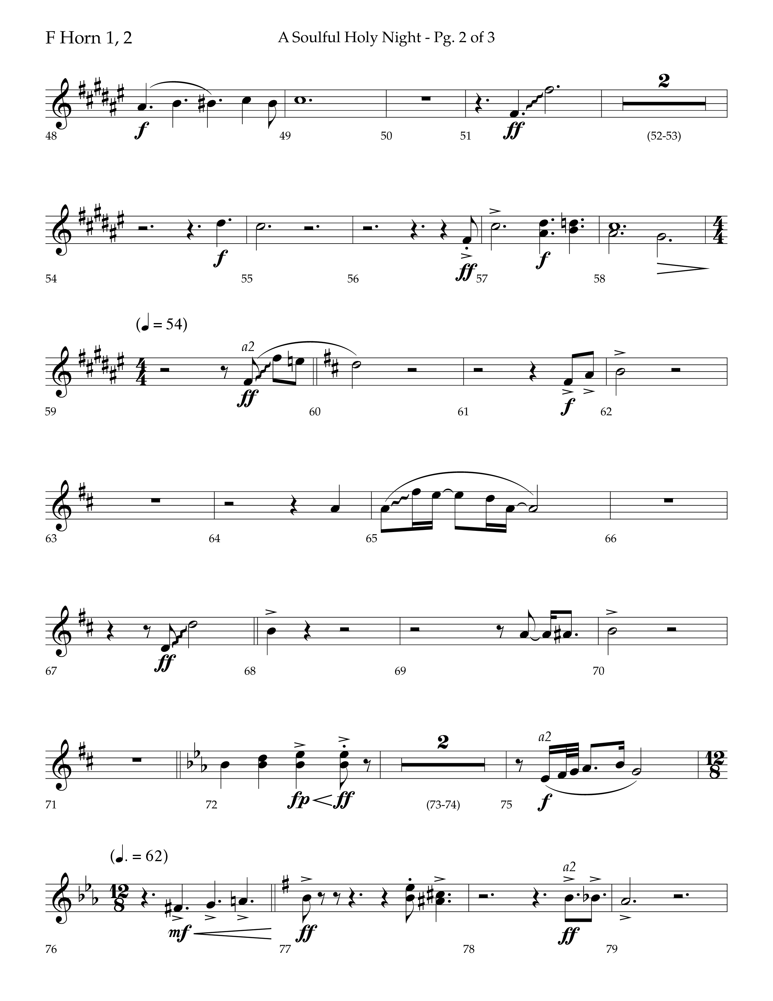 A Soulful Holy Night (with O Holy Night, Falling Down On Our Knees) (Choral Anthem SATB) French Horn 1/2 (Lifeway Choral / Arr. Trey Ivey)