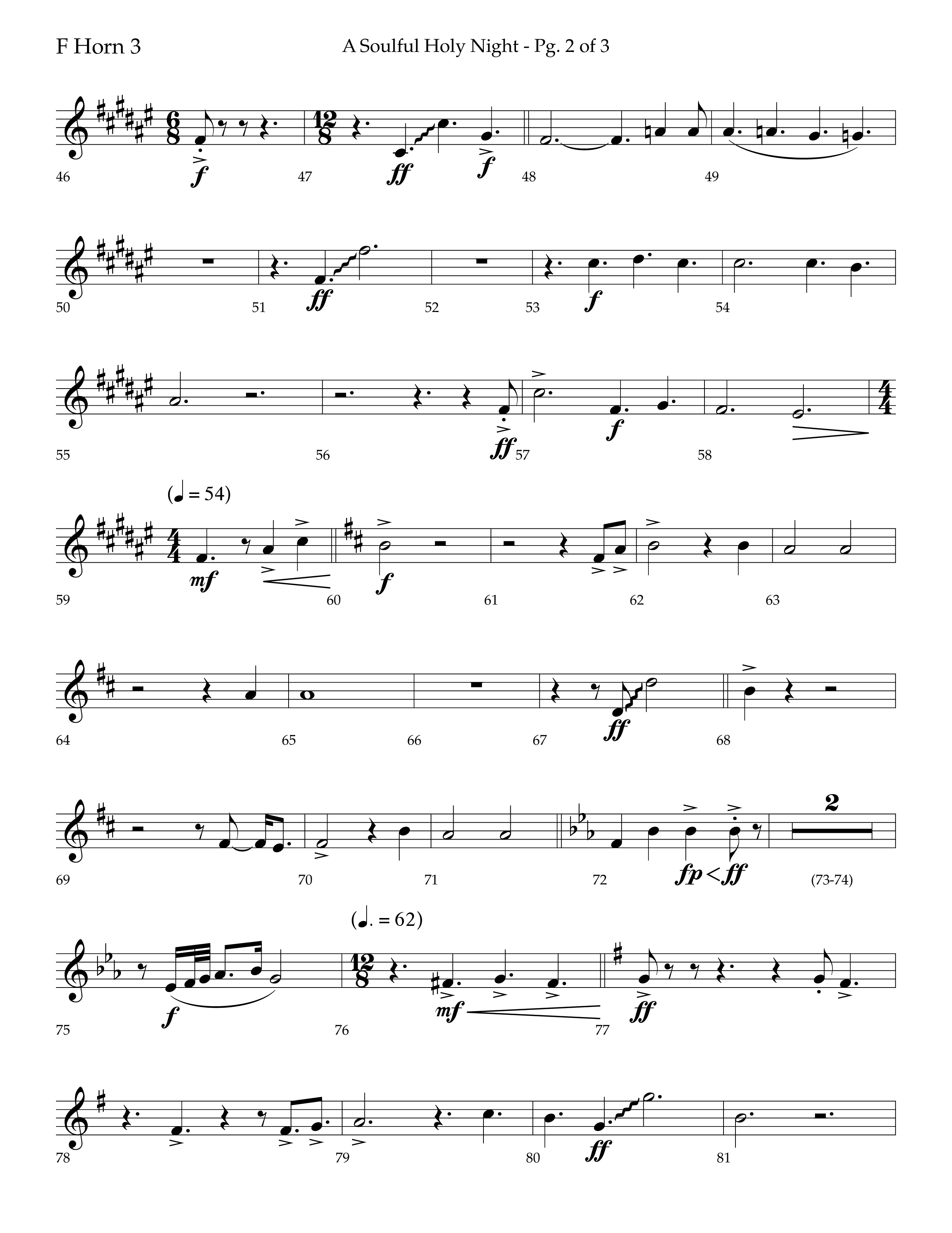 A Soulful Holy Night (with O Holy Night, Falling Down On Our Knees) (Choral Anthem SATB) French Horn 3 (Lifeway Choral / Arr. Trey Ivey)