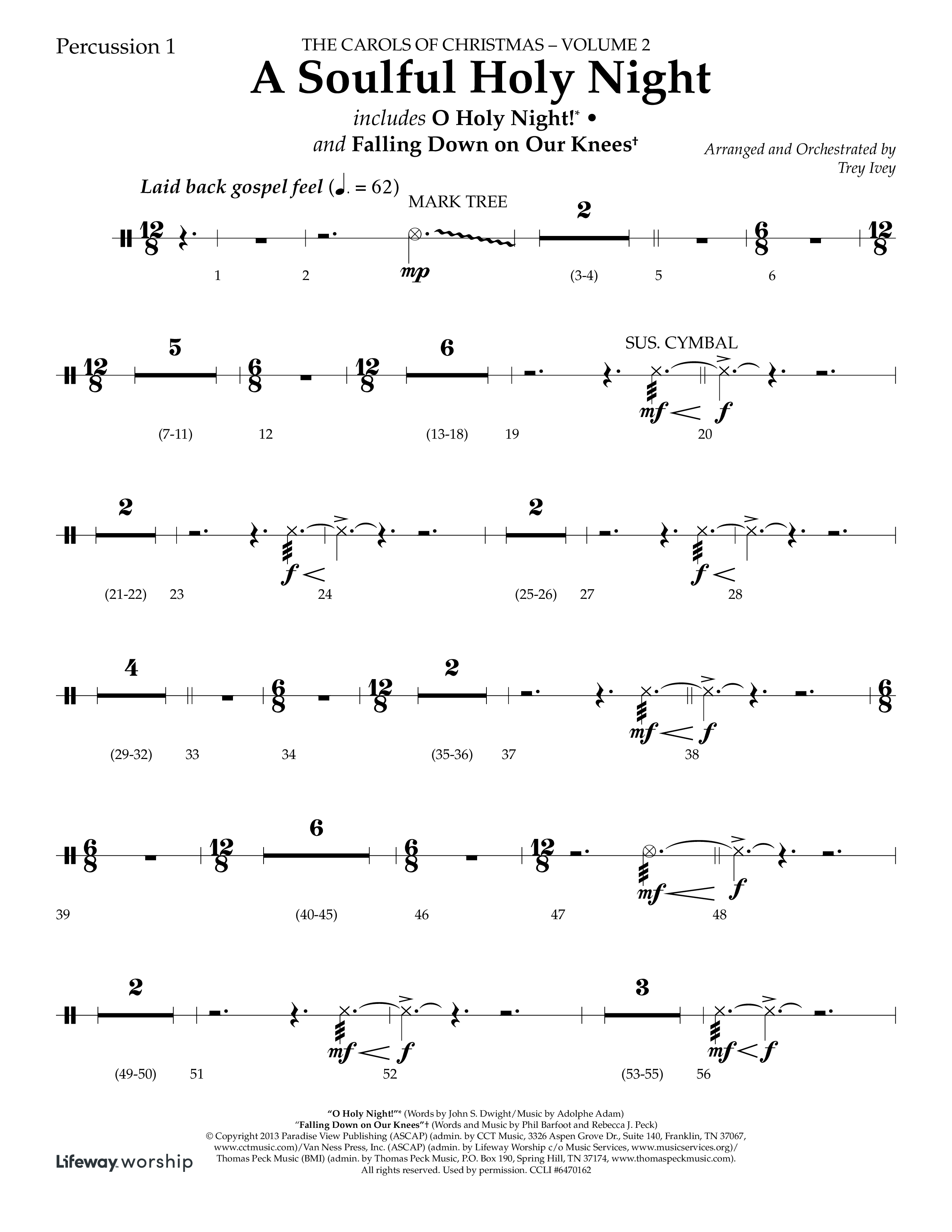 A Soulful Holy Night (with O Holy Night, Falling Down On Our Knees) (Choral Anthem SATB) Percussion 1/2 (Lifeway Choral / Arr. Trey Ivey)