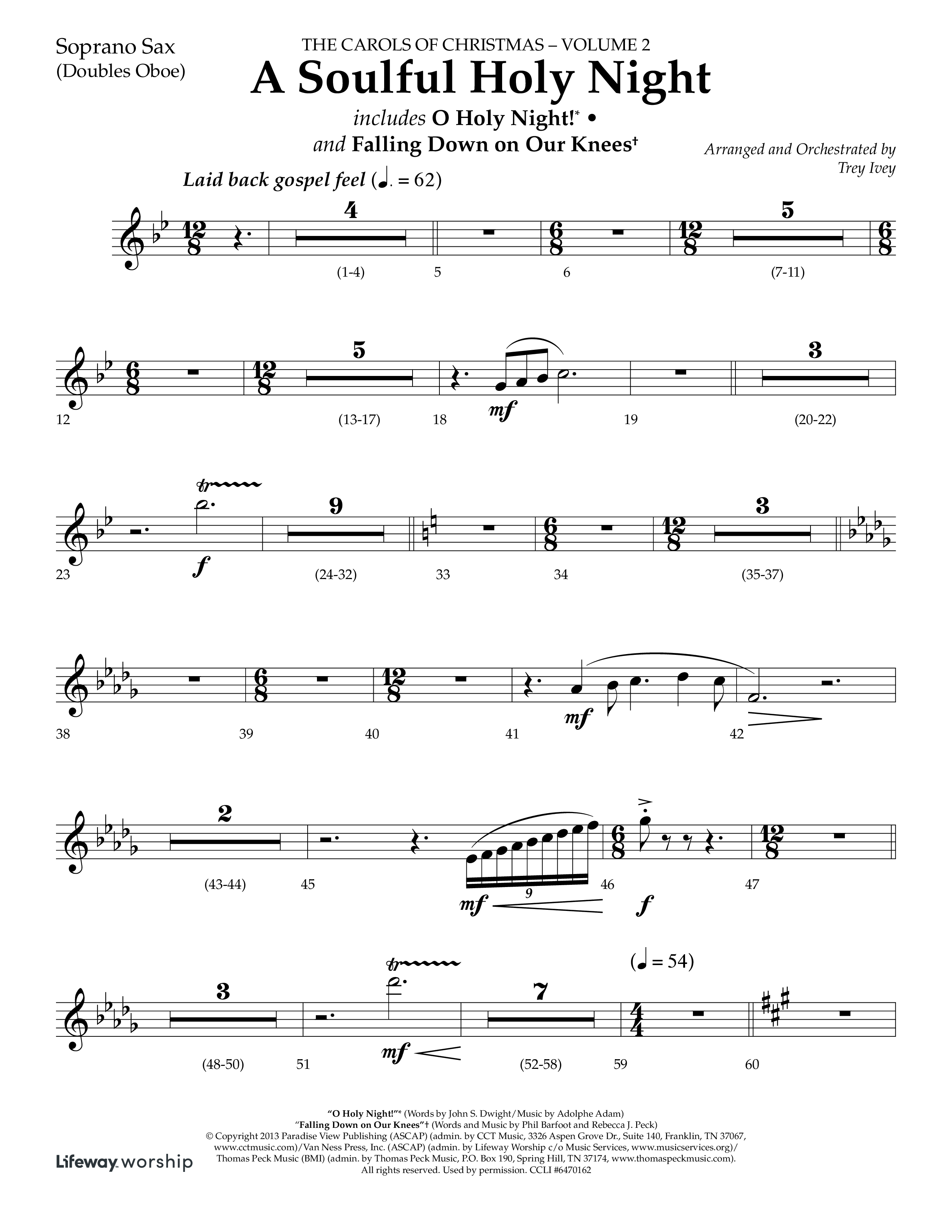 A Soulful Holy Night (with O Holy Night, Falling Down On Our Knees) (Choral Anthem SATB) Soprano Sax (Lifeway Choral / Arr. Trey Ivey)