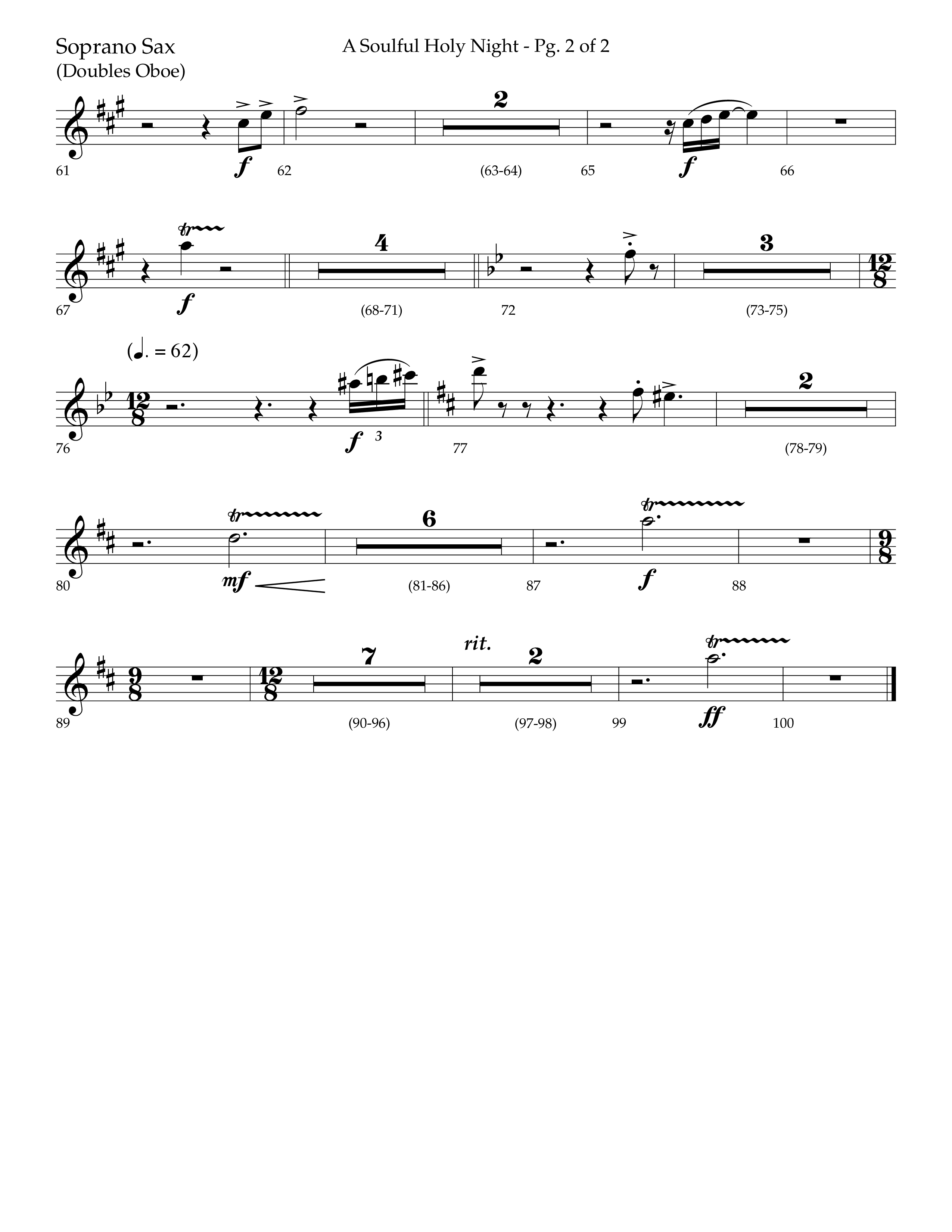 A Soulful Holy Night (with O Holy Night, Falling Down On Our Knees) (Choral Anthem SATB) Soprano Sax (Lifeway Choral / Arr. Trey Ivey)