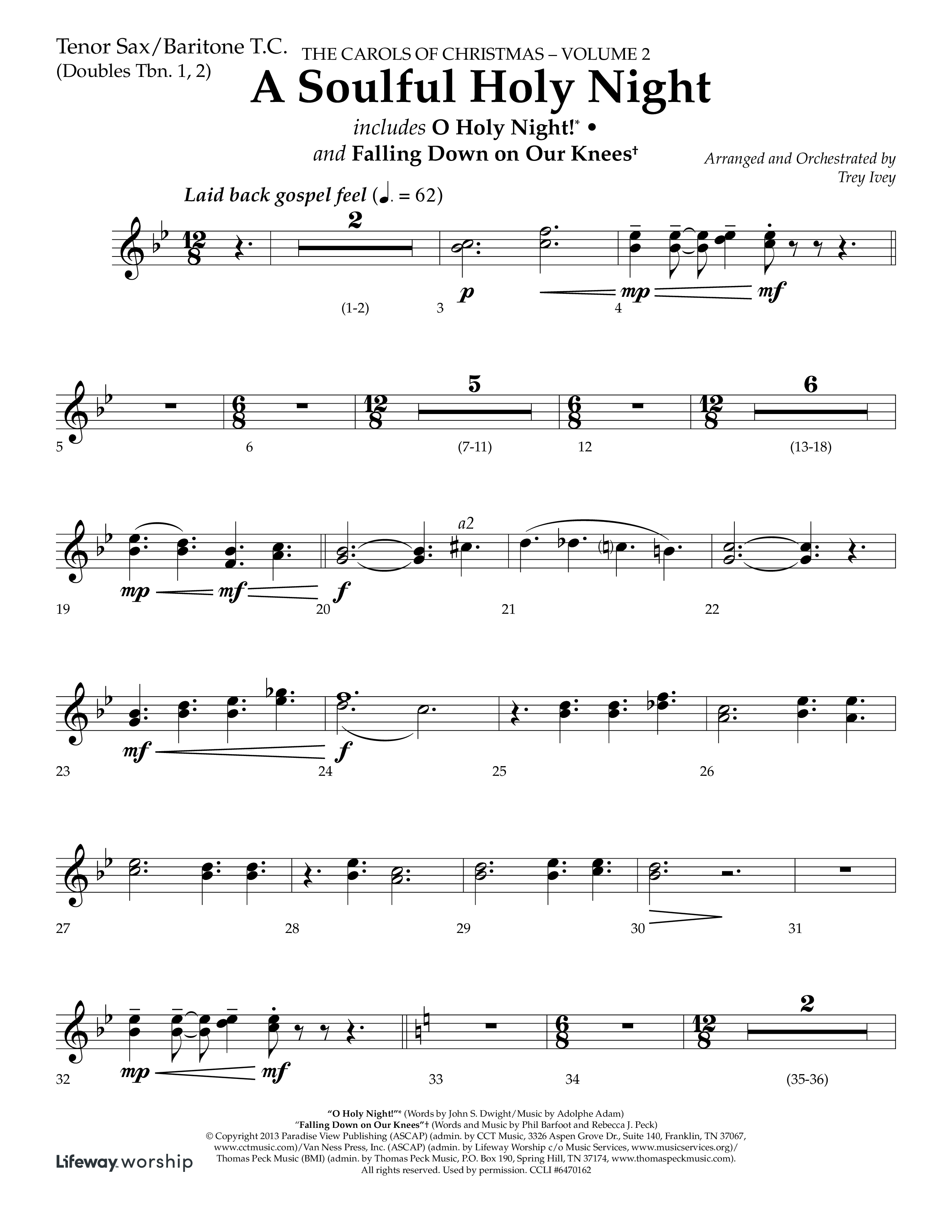 A Soulful Holy Night (with O Holy Night, Falling Down On Our Knees) (Choral Anthem SATB) Tenor Sax/Baritone T.C. (Lifeway Choral / Arr. Trey Ivey)