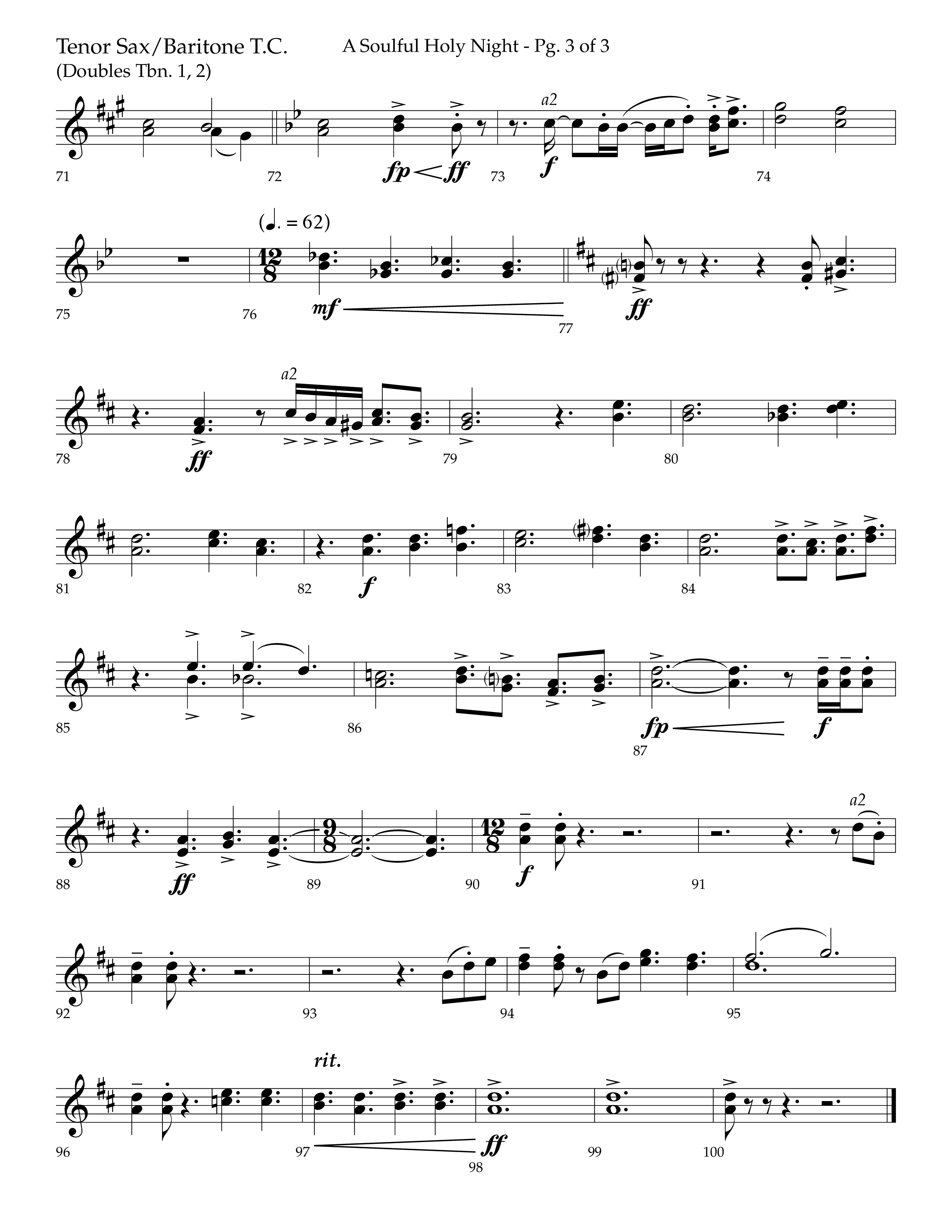 A Soulful Holy Night (with O Holy Night, Falling Down On Our Knees) (Choral Anthem SATB) Tenor Sax/Baritone T.C. (Lifeway Choral / Arr. Trey Ivey)