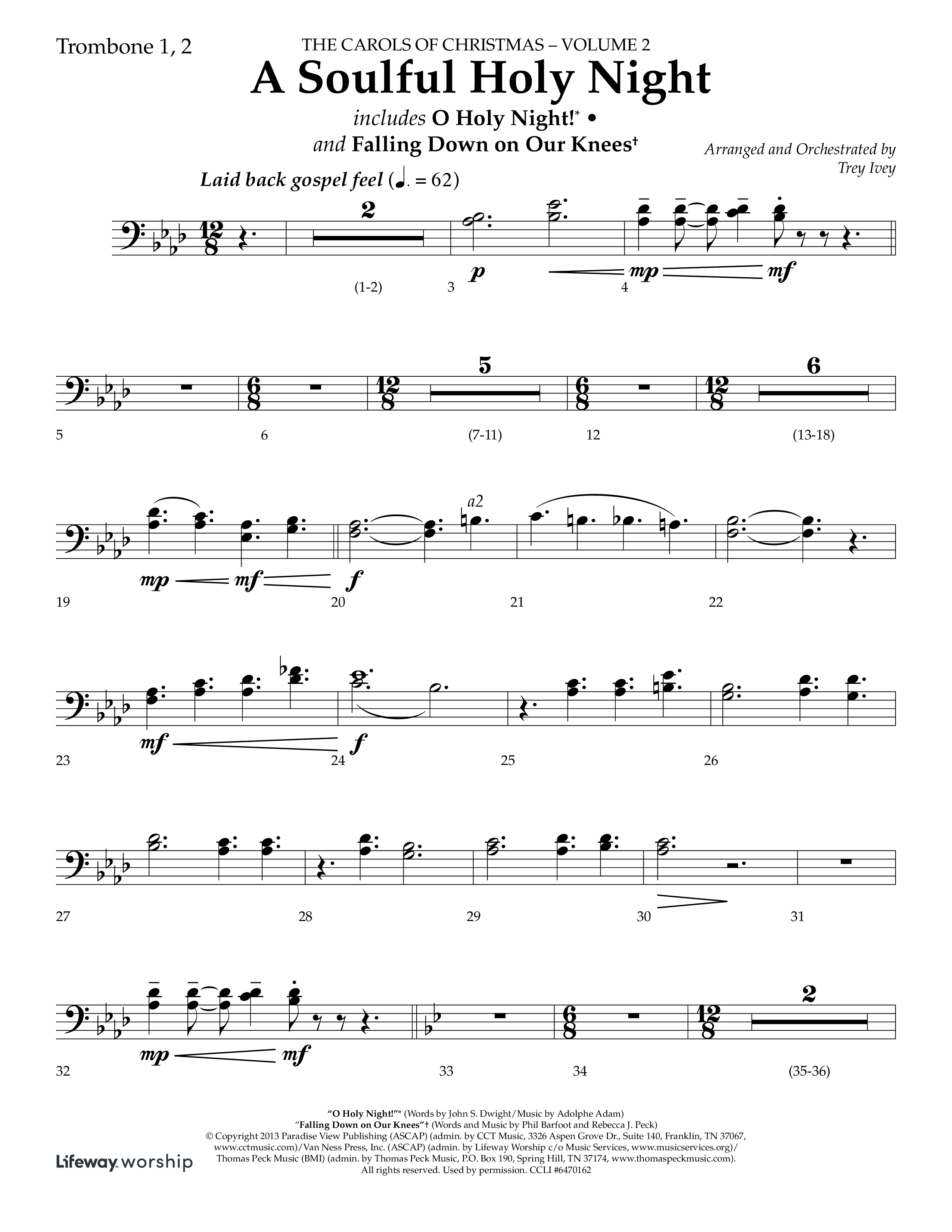 A Soulful Holy Night (with O Holy Night, Falling Down On Our Knees) (Choral Anthem SATB) Trombone 1/2 (Lifeway Choral / Arr. Trey Ivey)