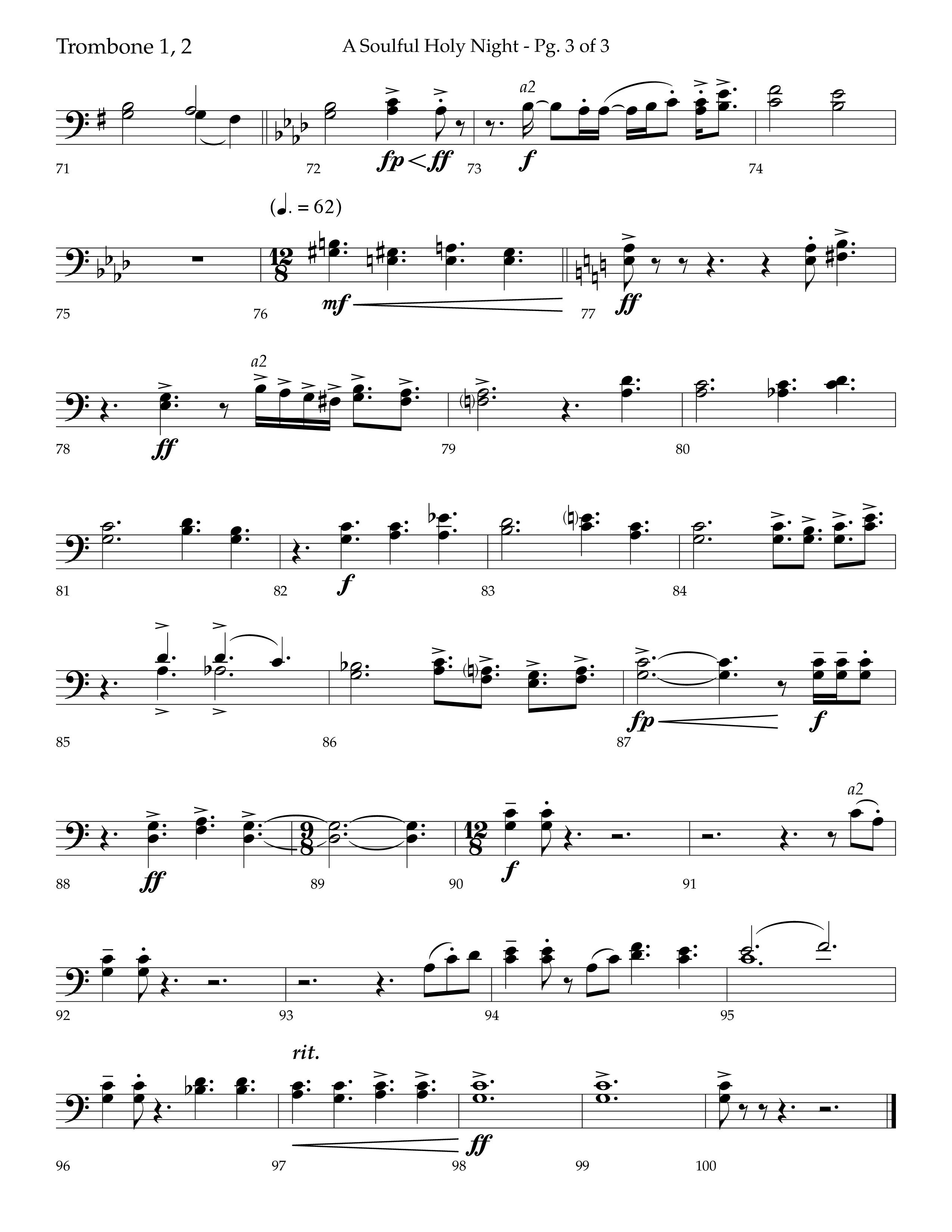 A Soulful Holy Night (with O Holy Night, Falling Down On Our Knees) (Choral Anthem SATB) Trombone 1/2 (Lifeway Choral / Arr. Trey Ivey)
