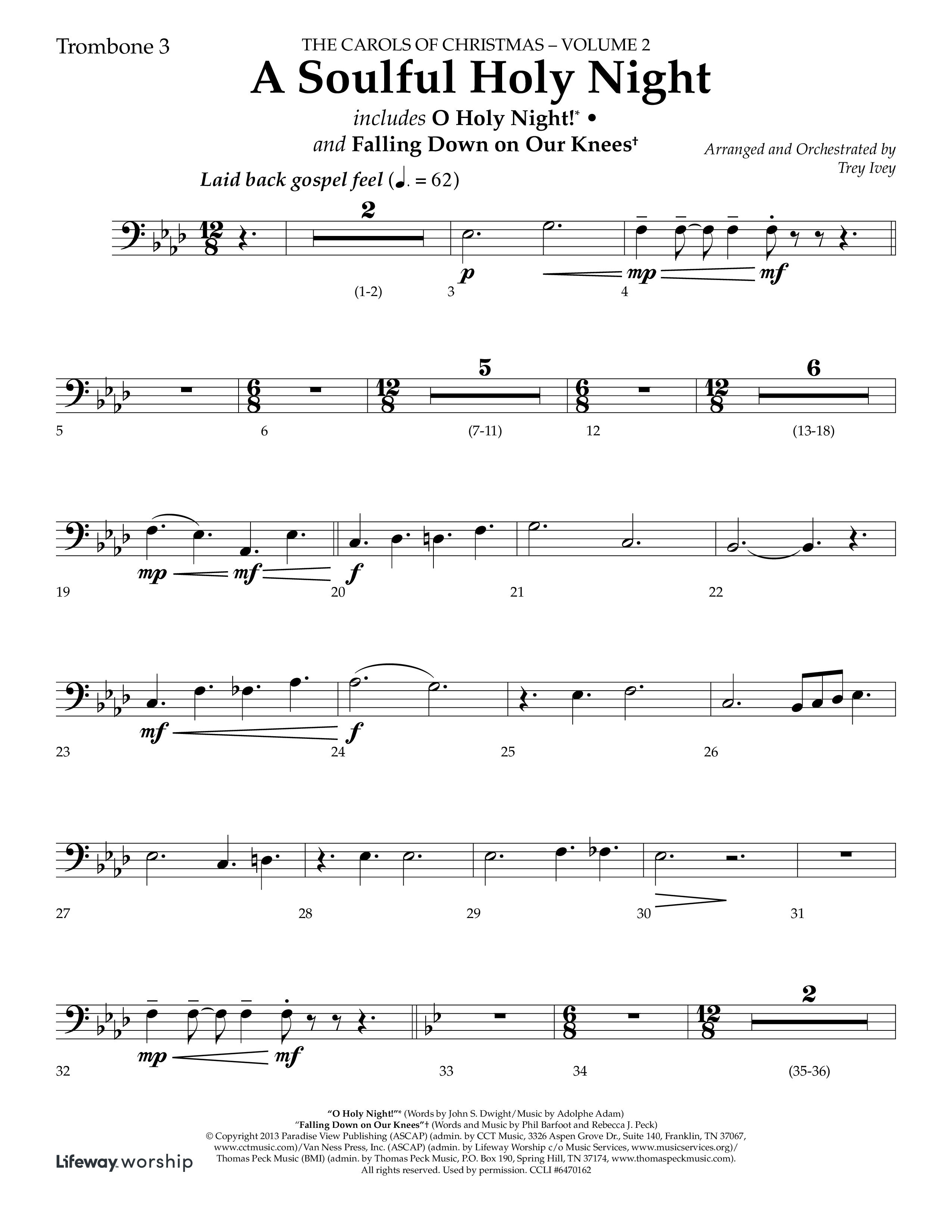 A Soulful Holy Night (with O Holy Night, Falling Down On Our Knees) (Choral Anthem SATB) Trombone 3 (Lifeway Choral / Arr. Trey Ivey)