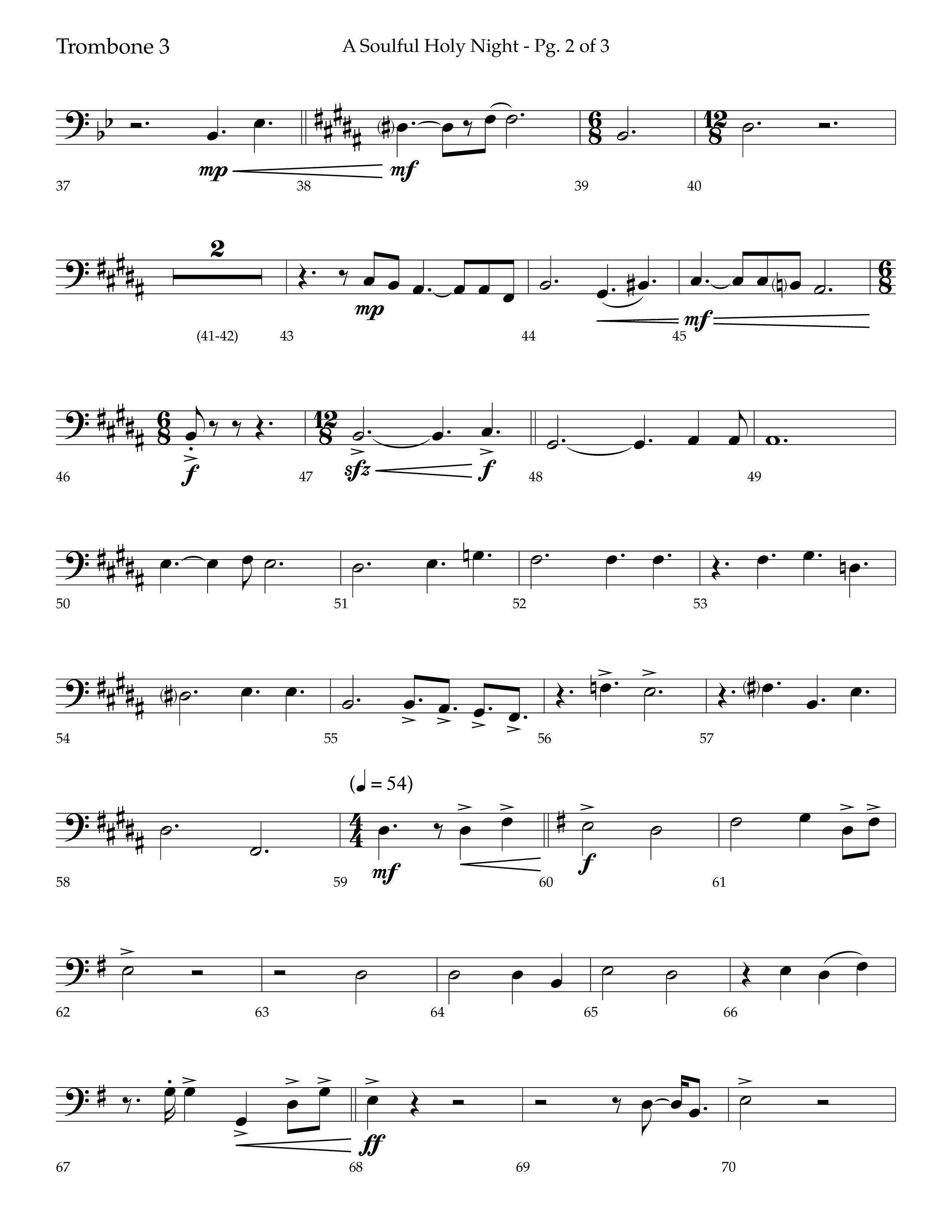 A Soulful Holy Night (with O Holy Night, Falling Down On Our Knees) (Choral Anthem SATB) Trombone 3 (Lifeway Choral / Arr. Trey Ivey)
