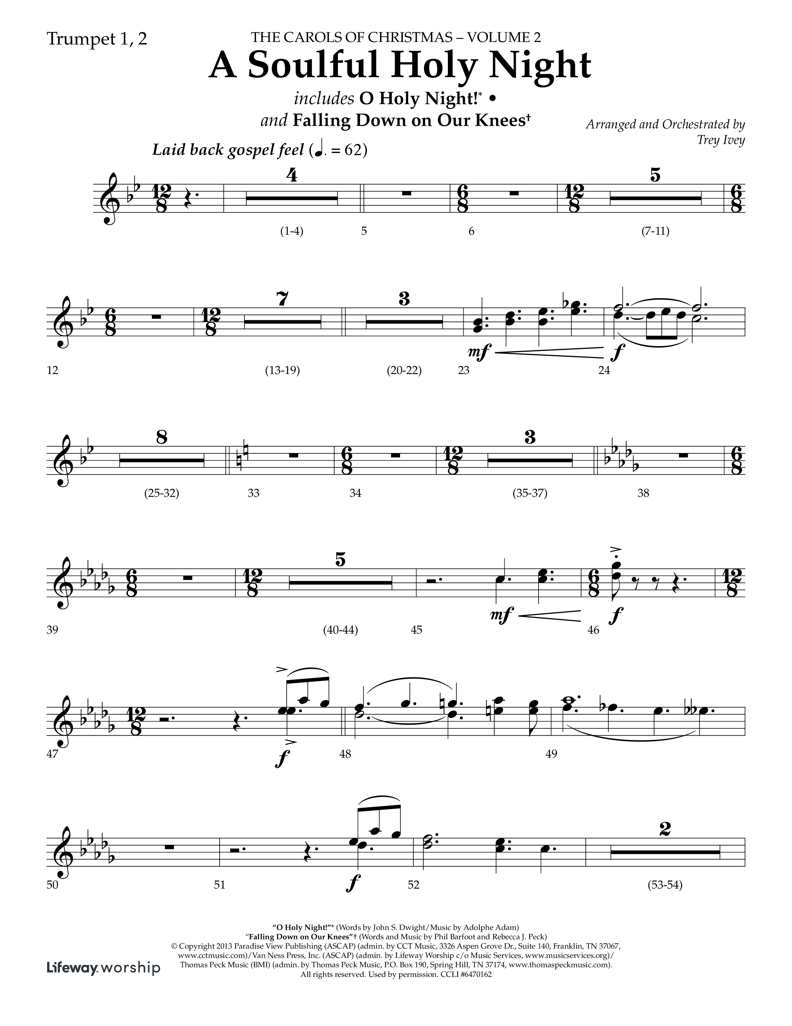 A Soulful Holy Night (with O Holy Night, Falling Down On Our Knees) (Choral Anthem SATB) Trumpet 1,2 (Lifeway Choral / Arr. Trey Ivey)