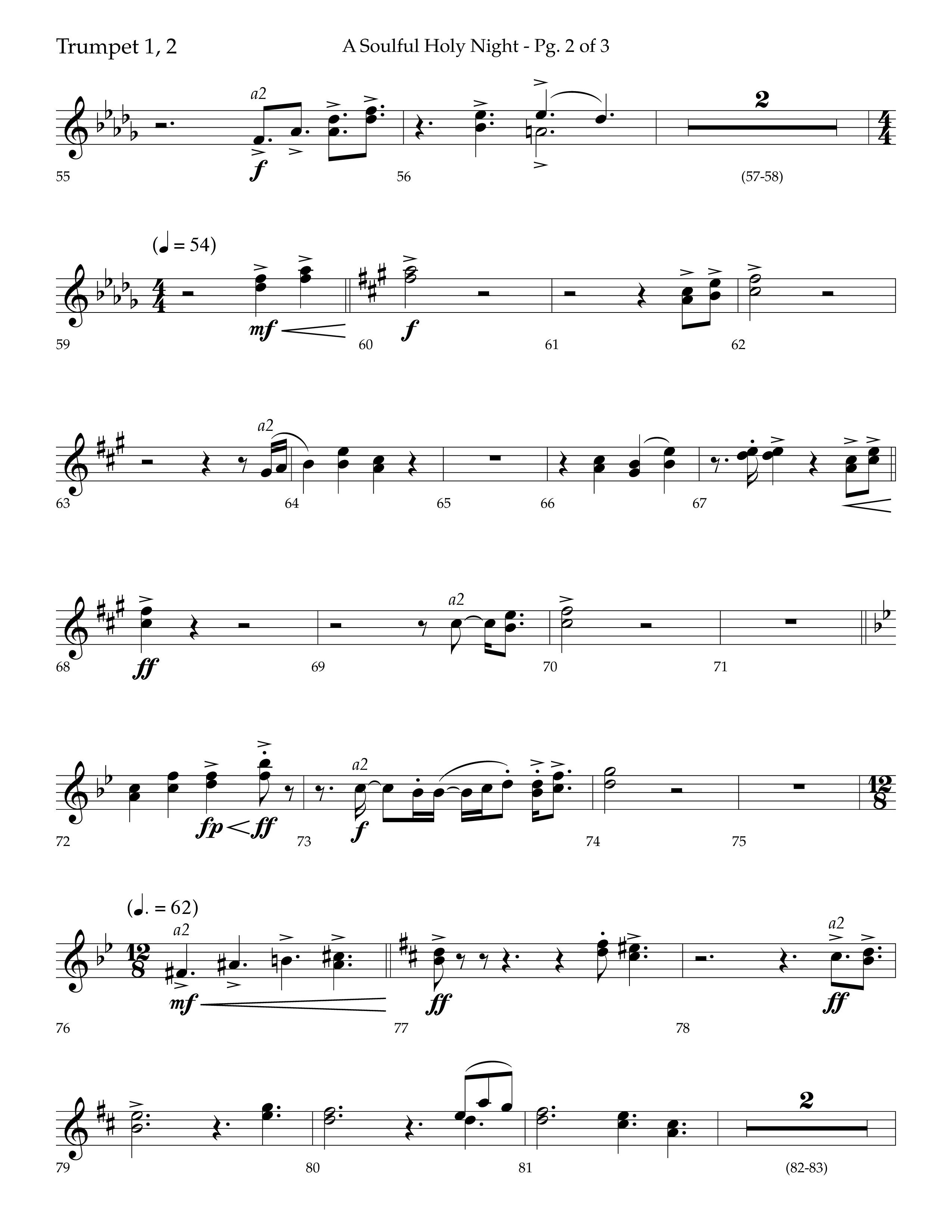 A Soulful Holy Night (with O Holy Night, Falling Down On Our Knees) (Choral Anthem SATB) Trumpet 1,2 (Lifeway Choral / Arr. Trey Ivey)