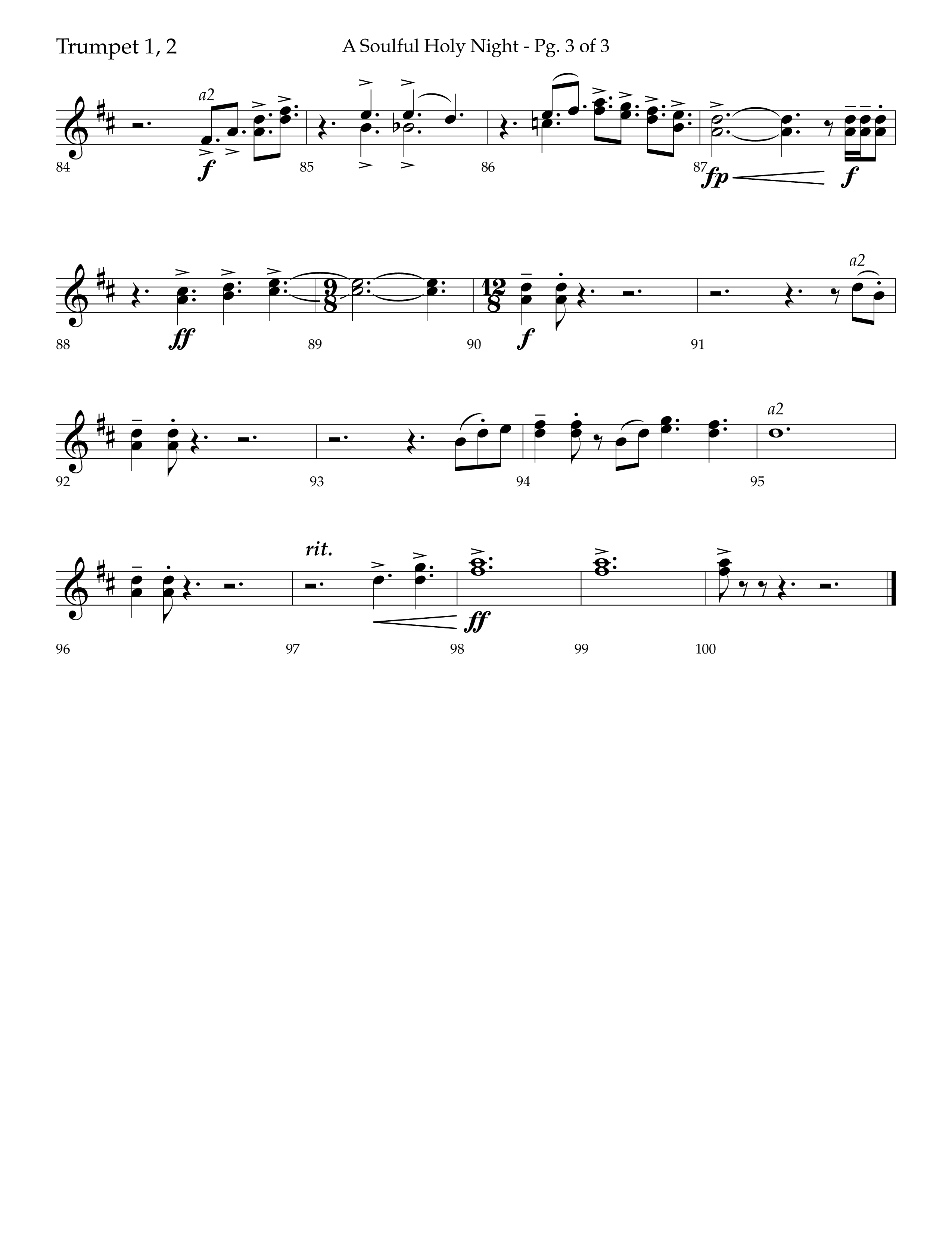 A Soulful Holy Night (with O Holy Night, Falling Down On Our Knees) (Choral Anthem SATB) Trumpet 1,2 (Lifeway Choral / Arr. Trey Ivey)