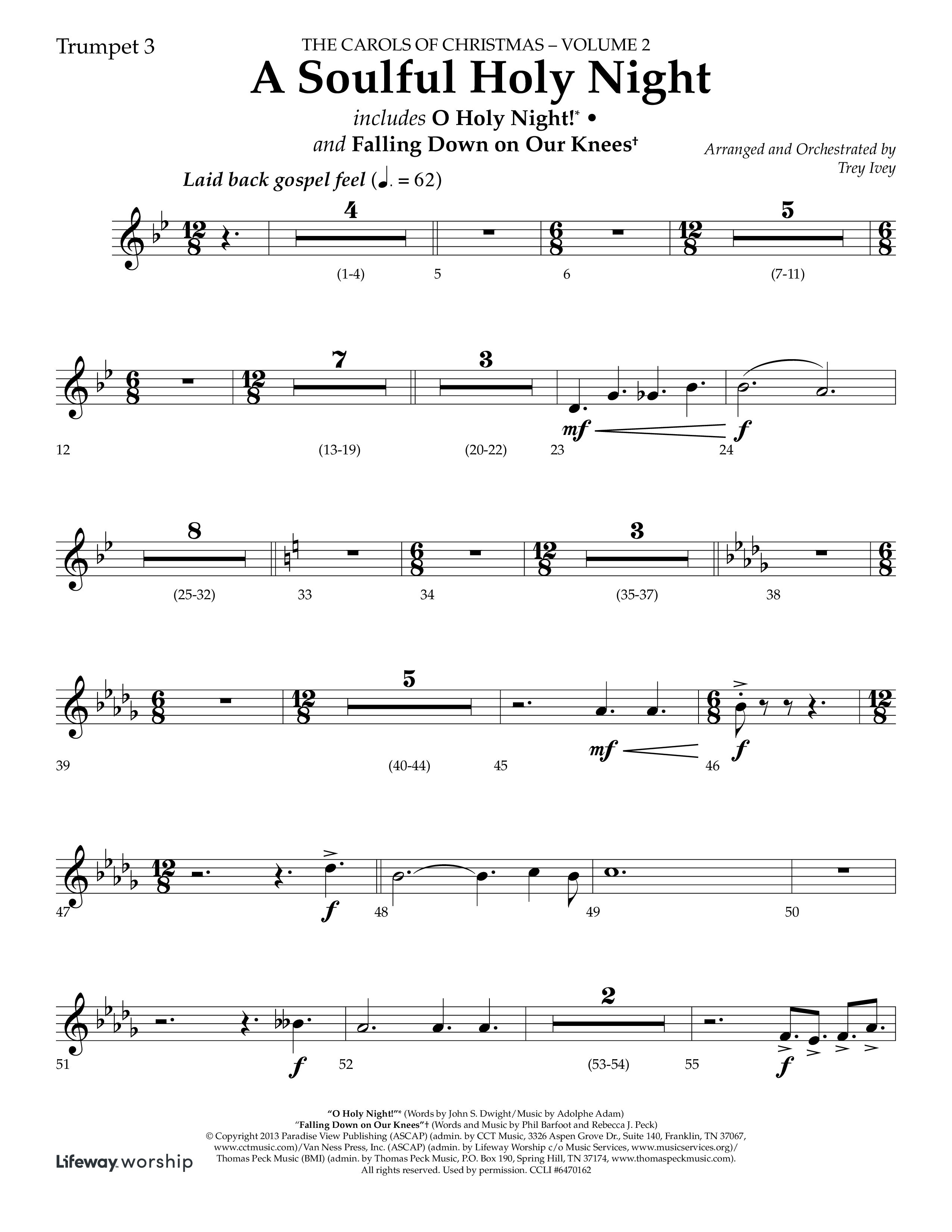 A Soulful Holy Night (with O Holy Night, Falling Down On Our Knees) (Choral Anthem SATB) Trumpet 3 (Lifeway Choral / Arr. Trey Ivey)