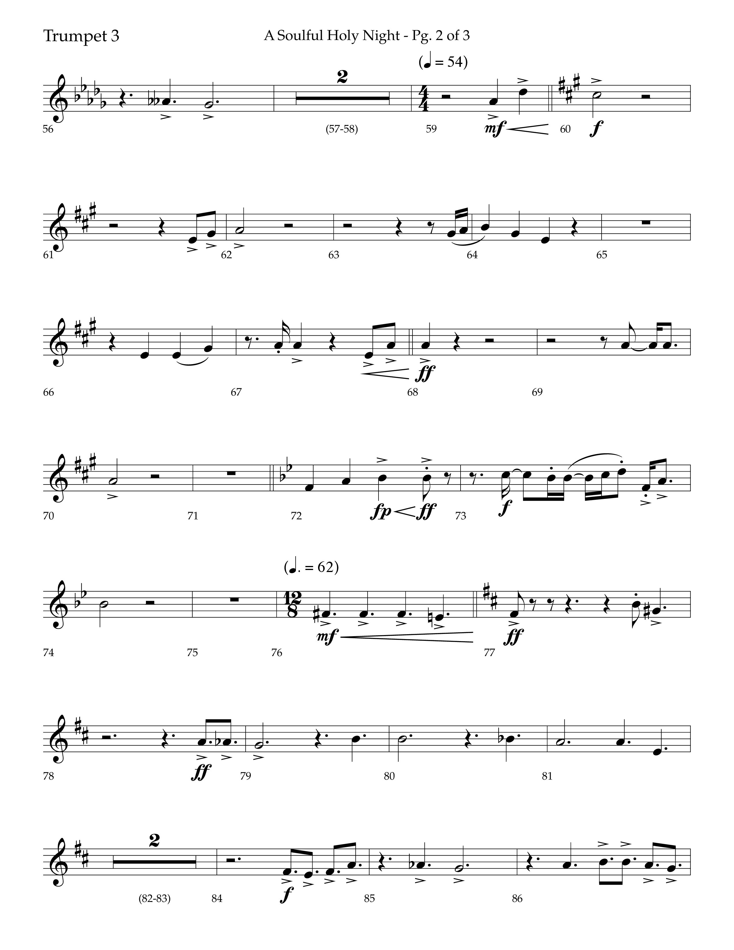 A Soulful Holy Night (with O Holy Night, Falling Down On Our Knees) (Choral Anthem SATB) Trumpet 3 (Lifeway Choral / Arr. Trey Ivey)
