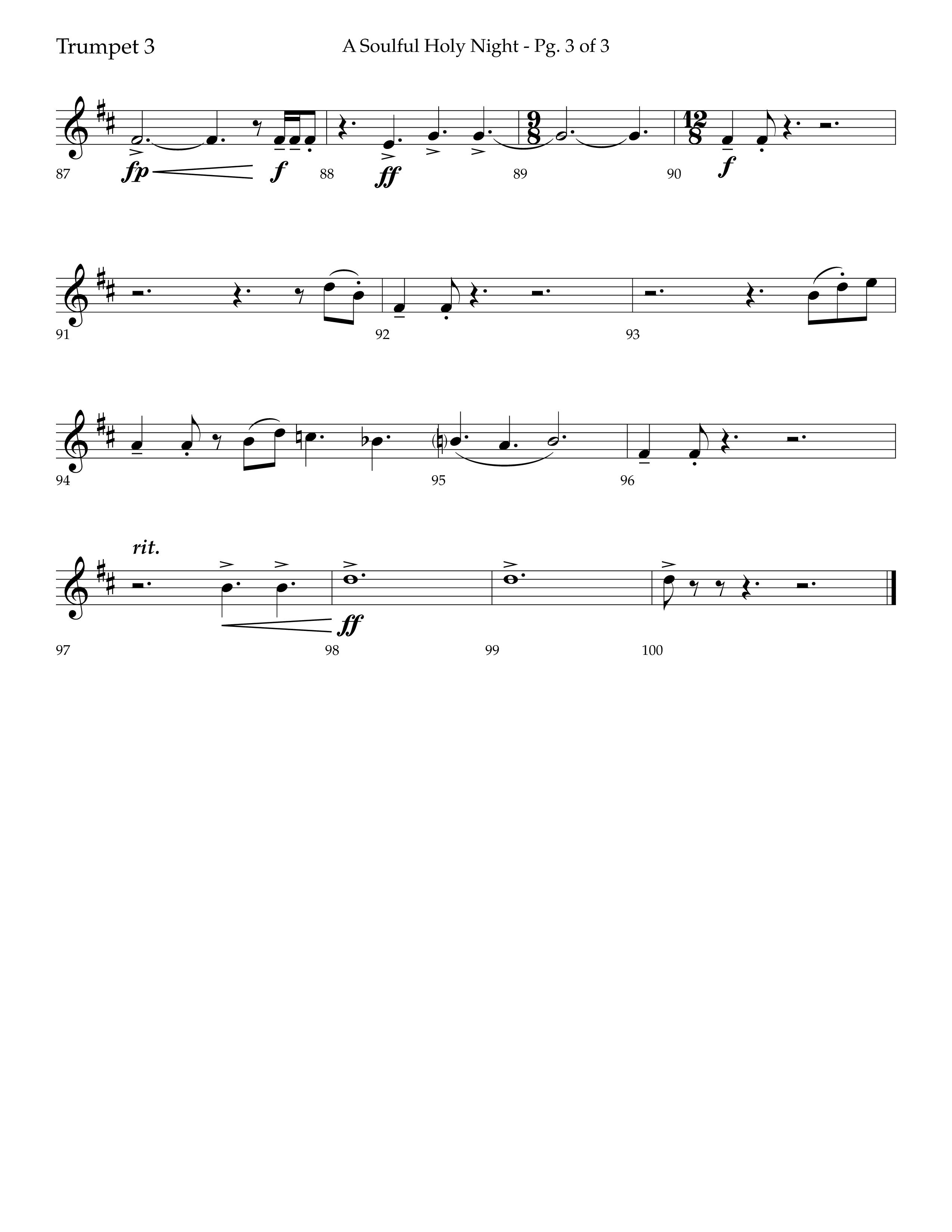 A Soulful Holy Night (with O Holy Night, Falling Down On Our Knees) (Choral Anthem SATB) Trumpet 3 (Lifeway Choral / Arr. Trey Ivey)